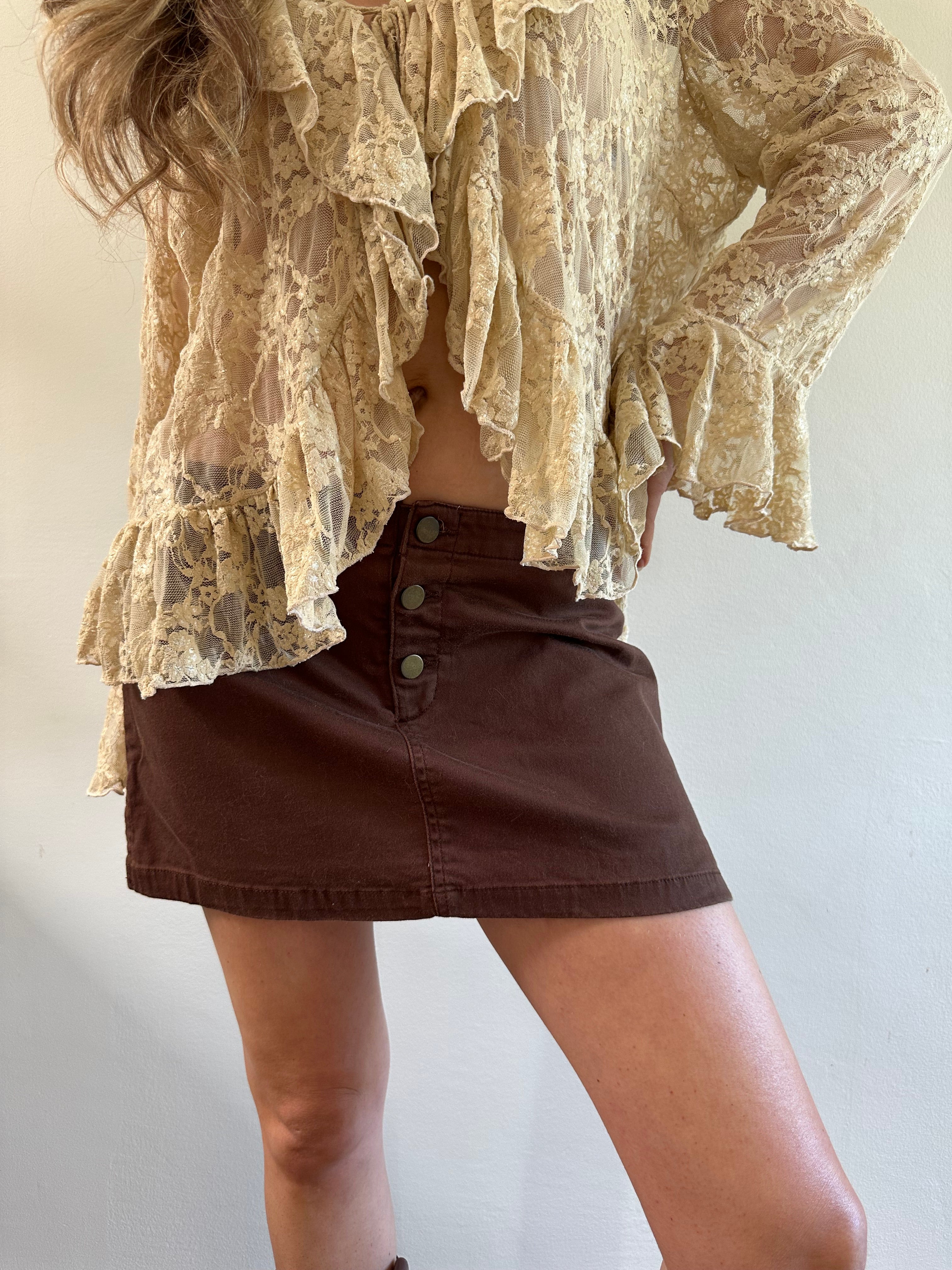 Y2K Xhileration Chocolate Brown Lace-Up Mini Skort