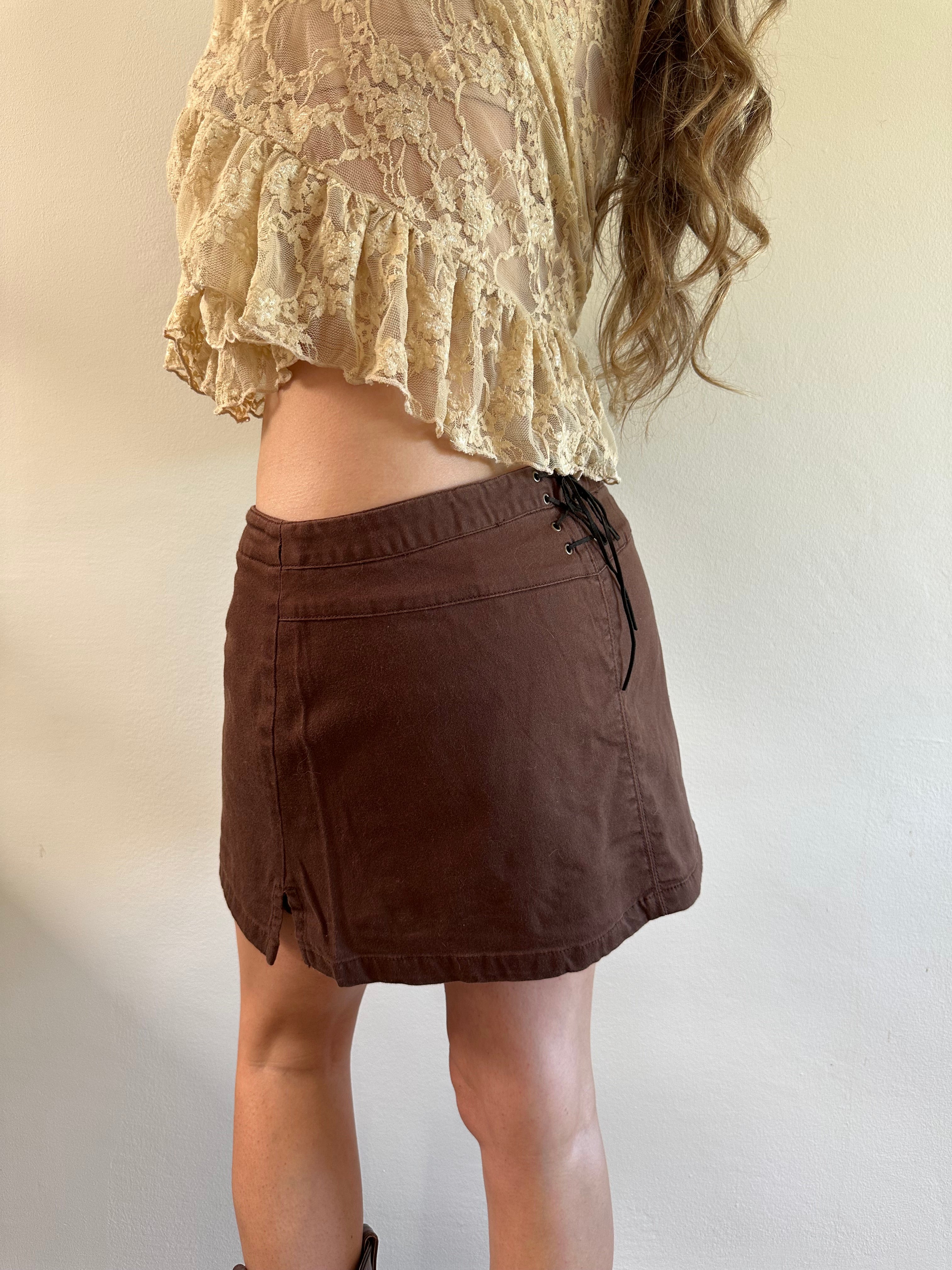 Y2K Xhileration Chocolate Brown Lace-Up Mini Skort
