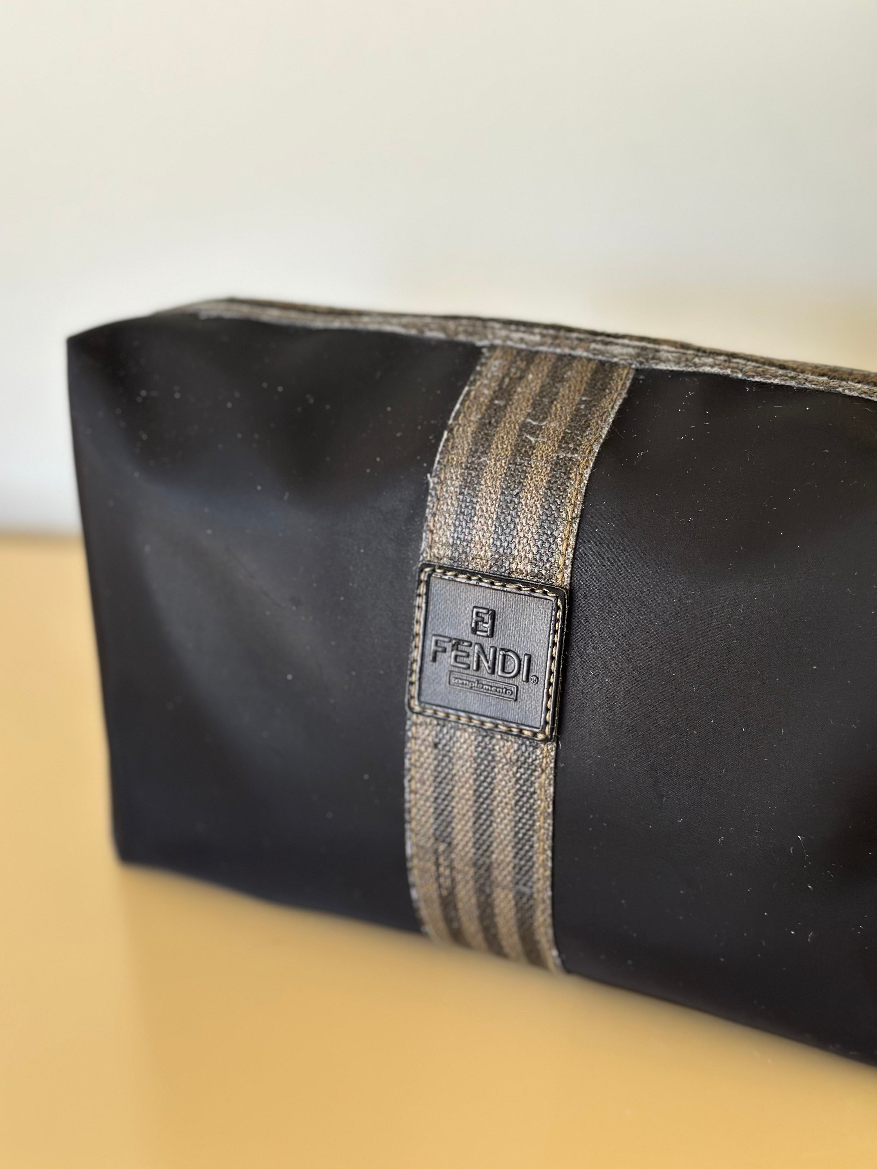 Rare Vintage Fendi Pequin Cosmetic Bag
