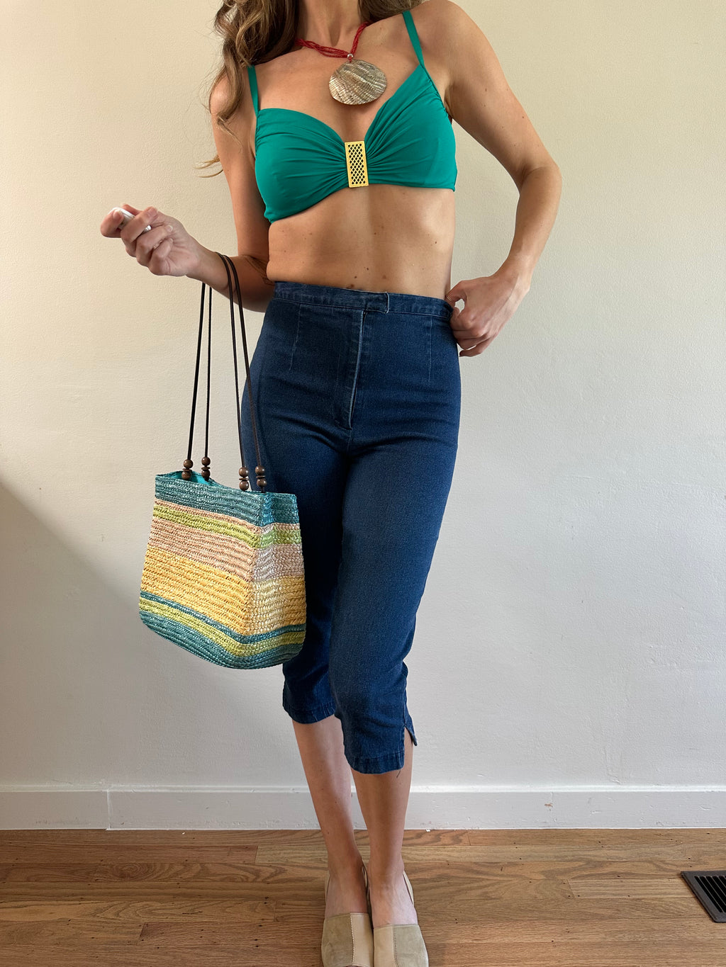 Striped Woven Beach Tote