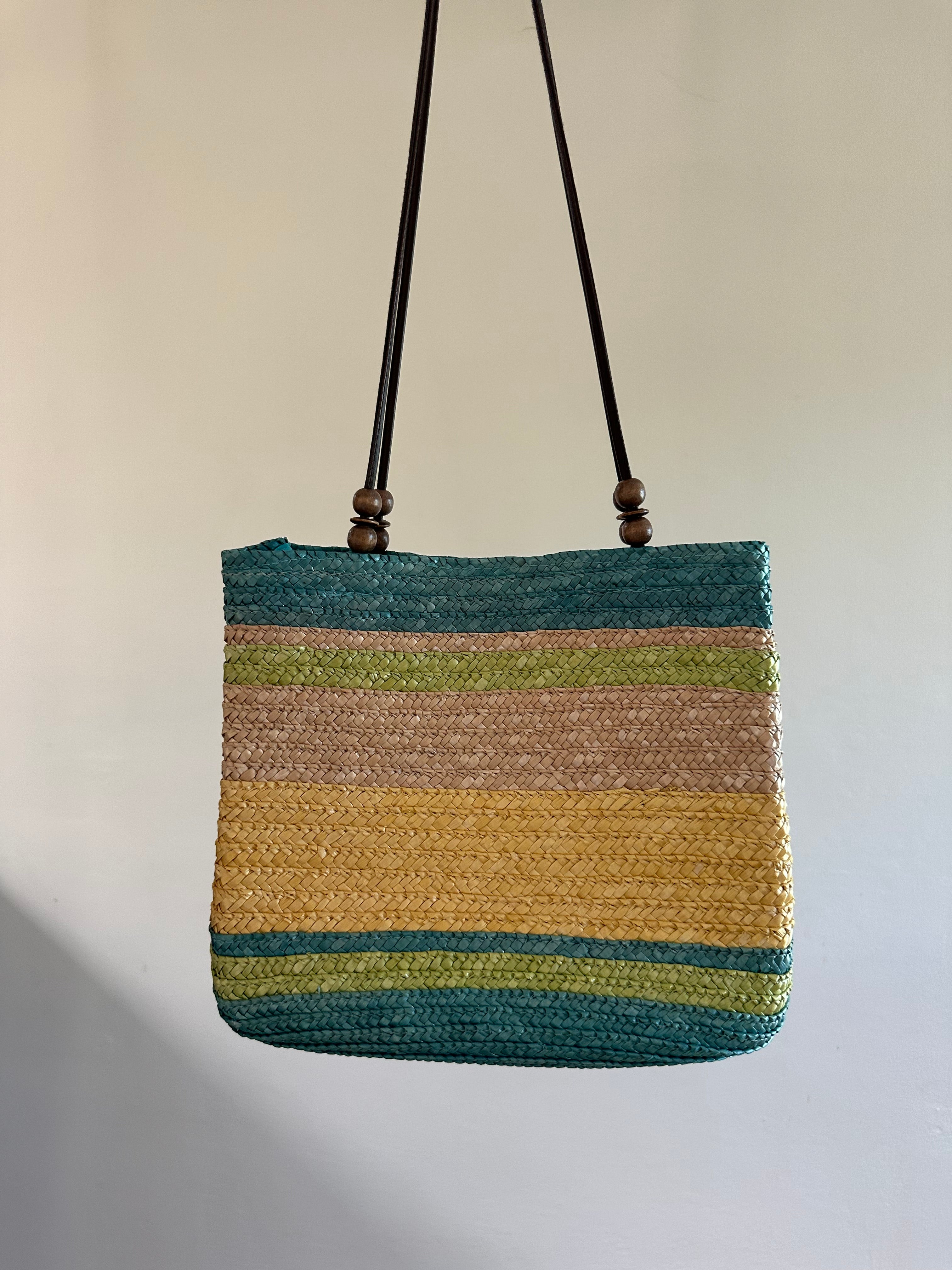 Striped Woven Beach Tote