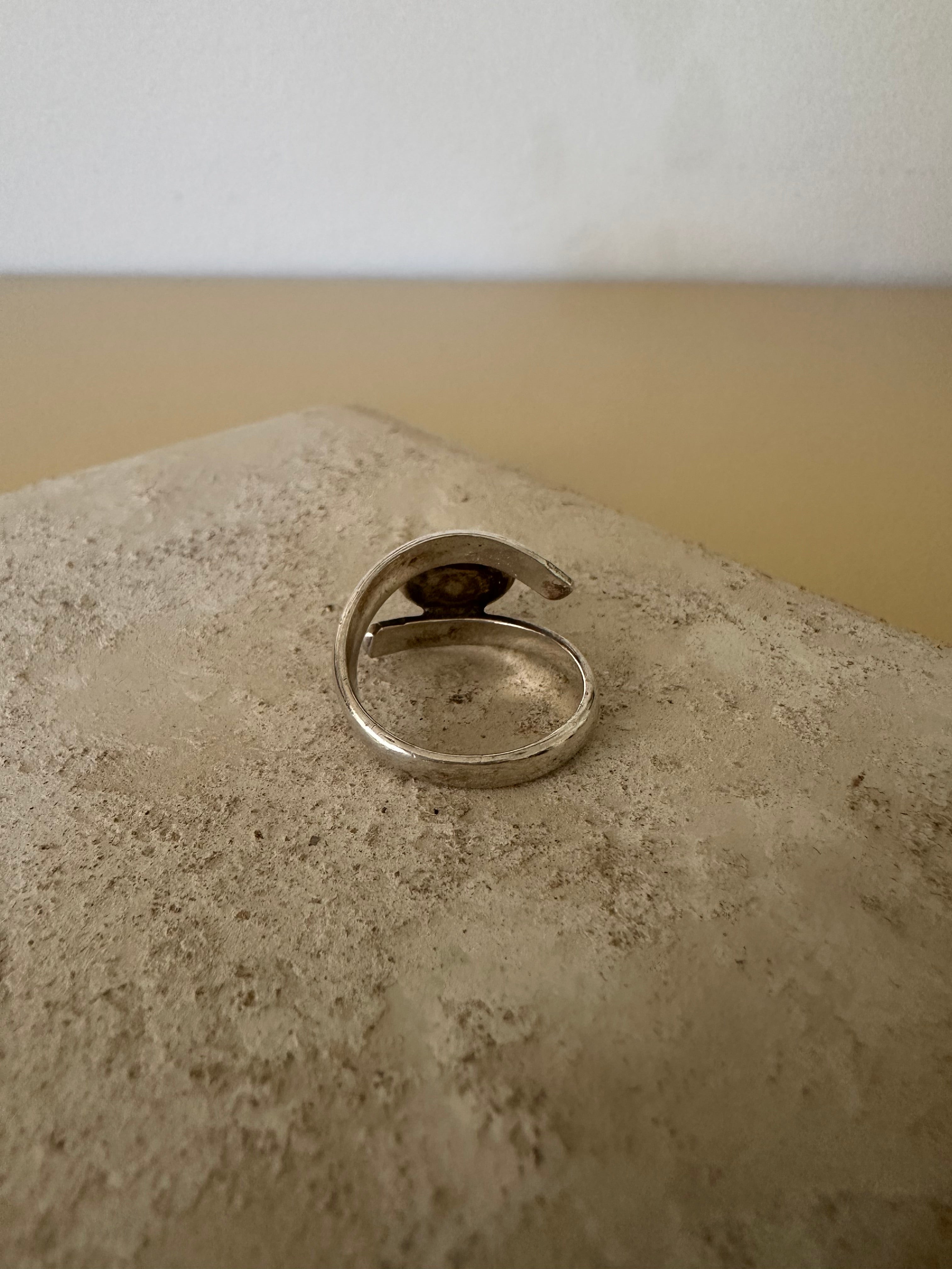 Silver Wrap Ring with Black Stone (Unsigned)