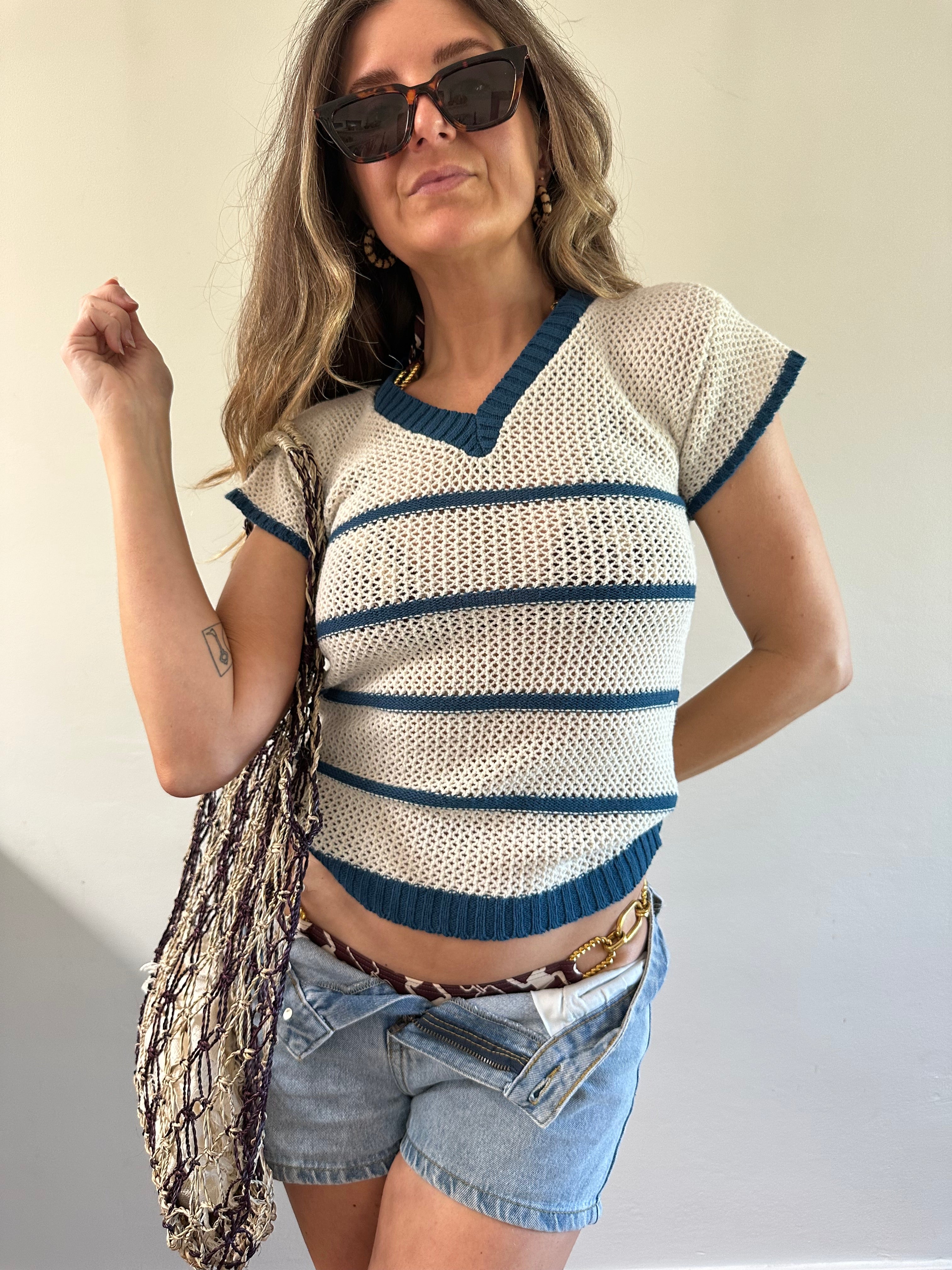 70s Striped Mesh Knit Tee