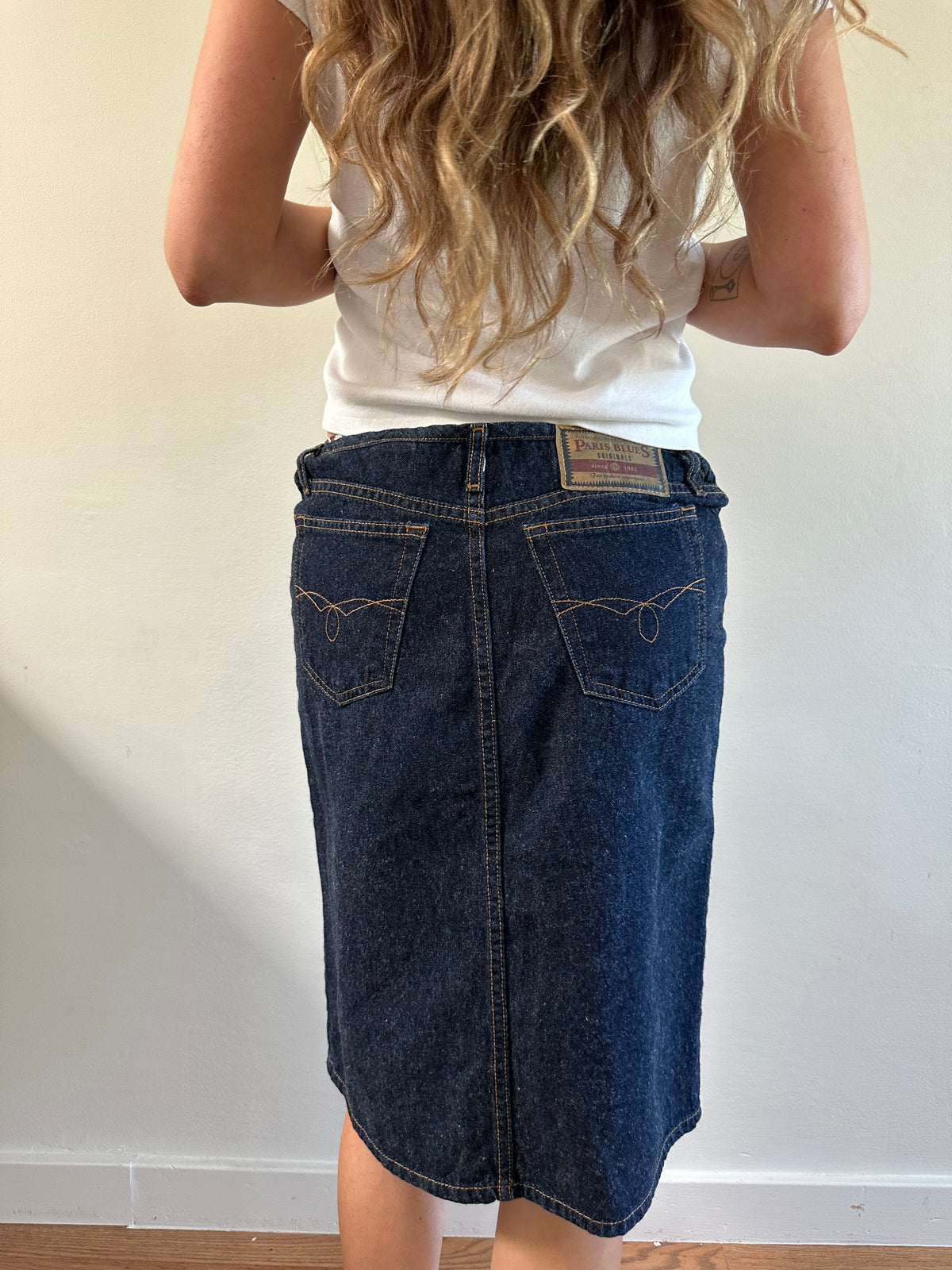 Paris Blues Y2K Dark Wash Denim Midi Skirt
