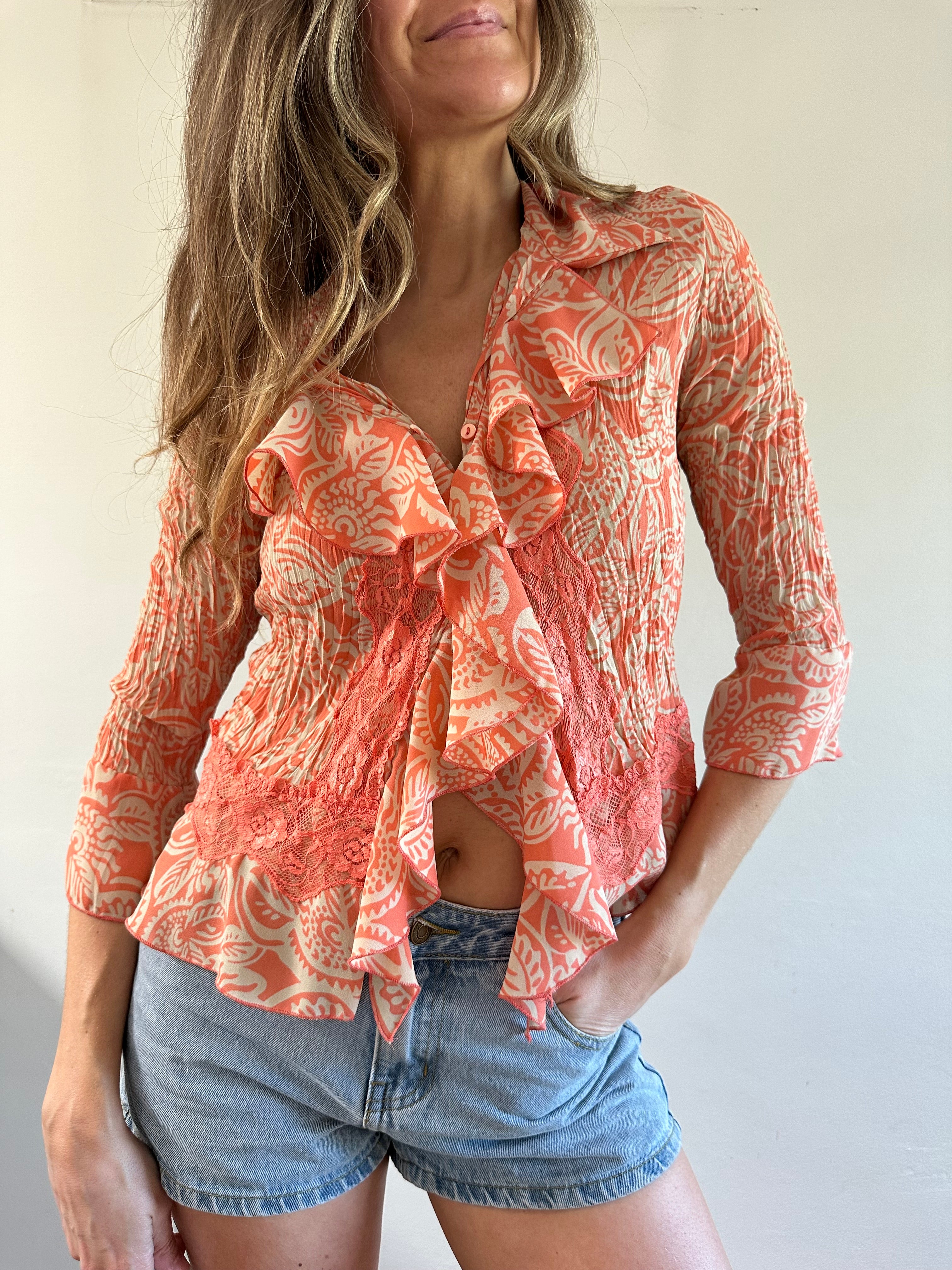 Y2K Allison Taylor Paisley Ruffle Blouse