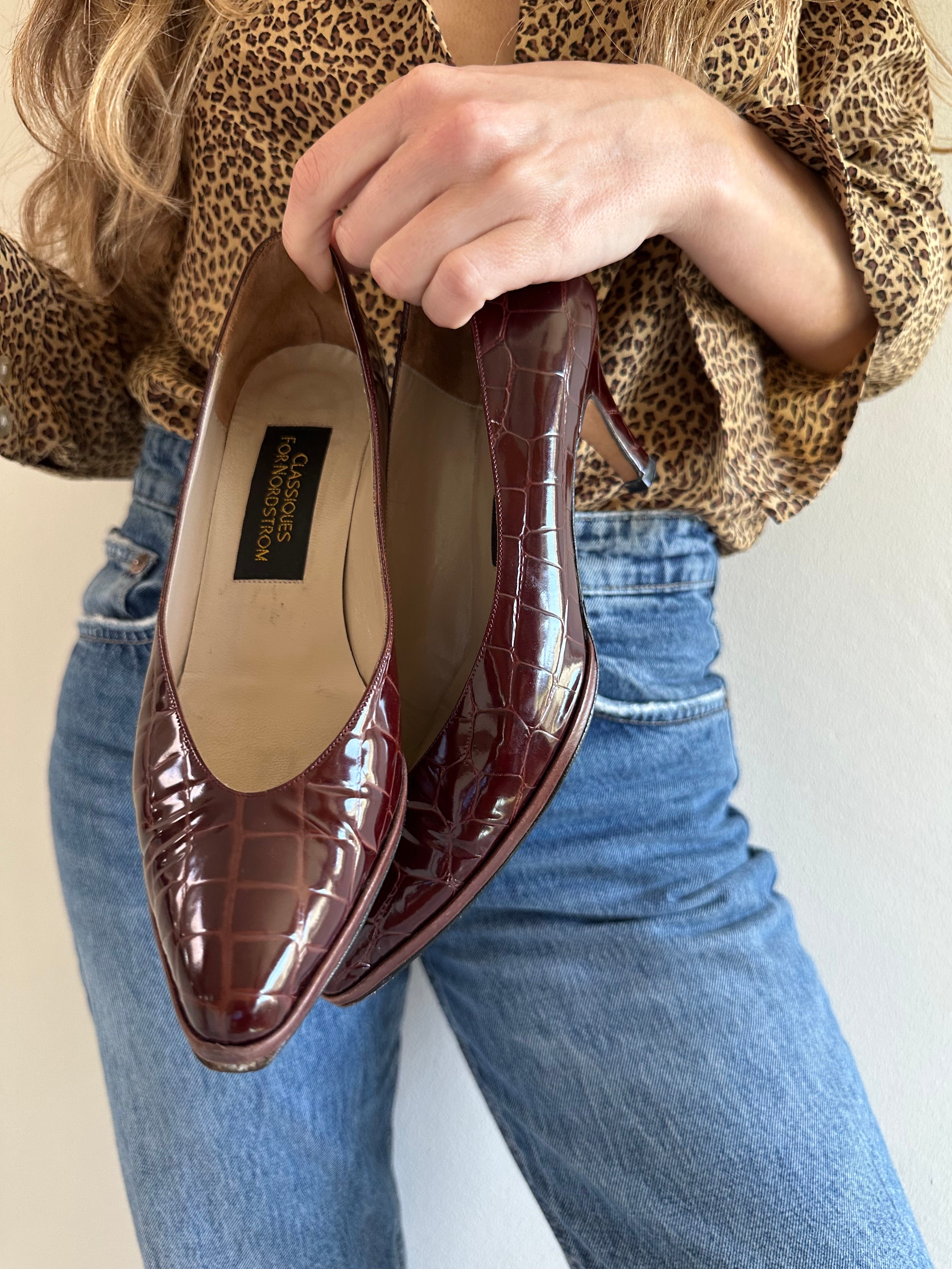 Croc Embossed Kitten Heel Pumps