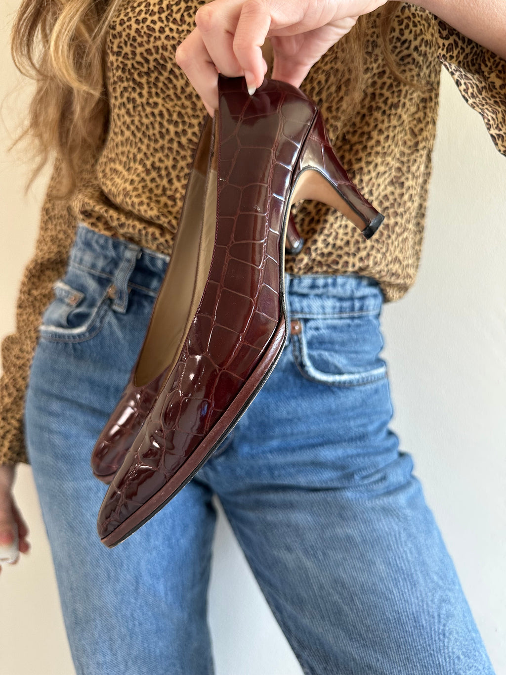 Croc Embossed Kitten Heel Pumps