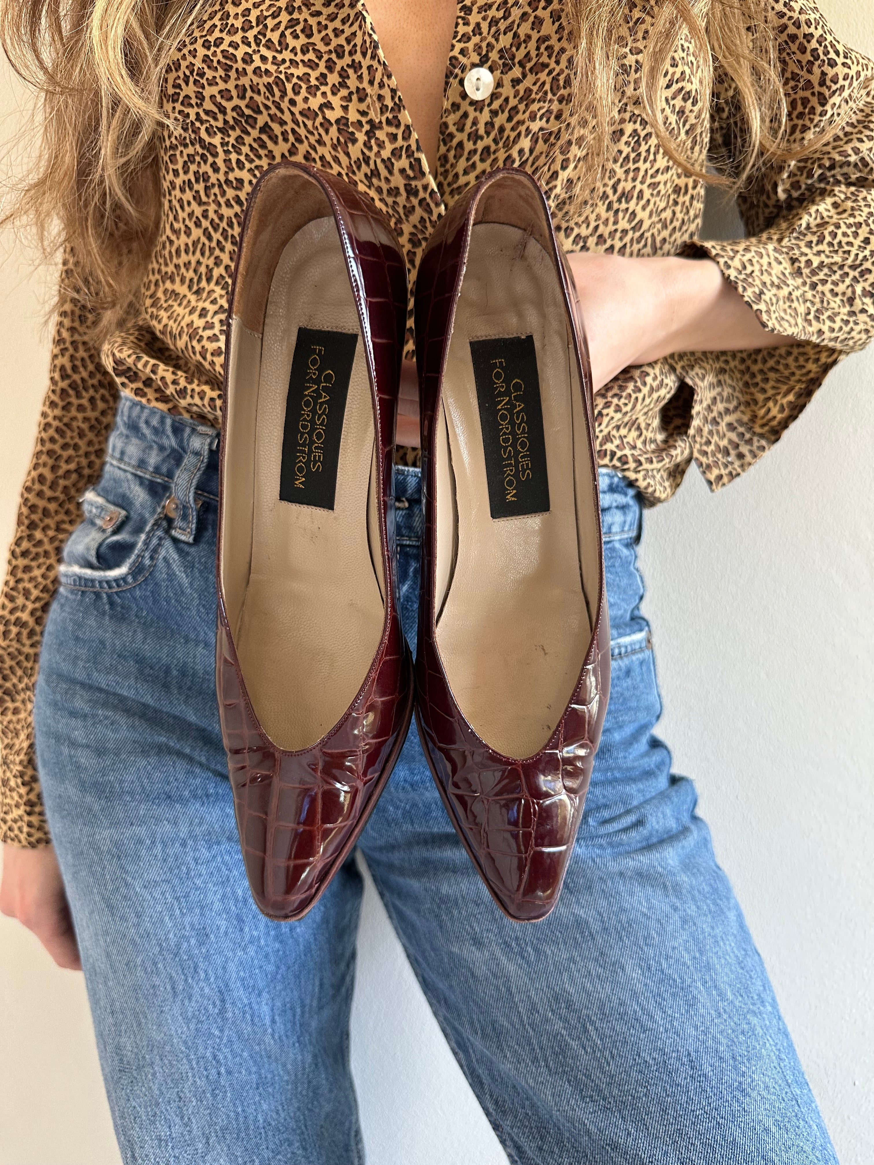 Croc Embossed Kitten Heel Pumps