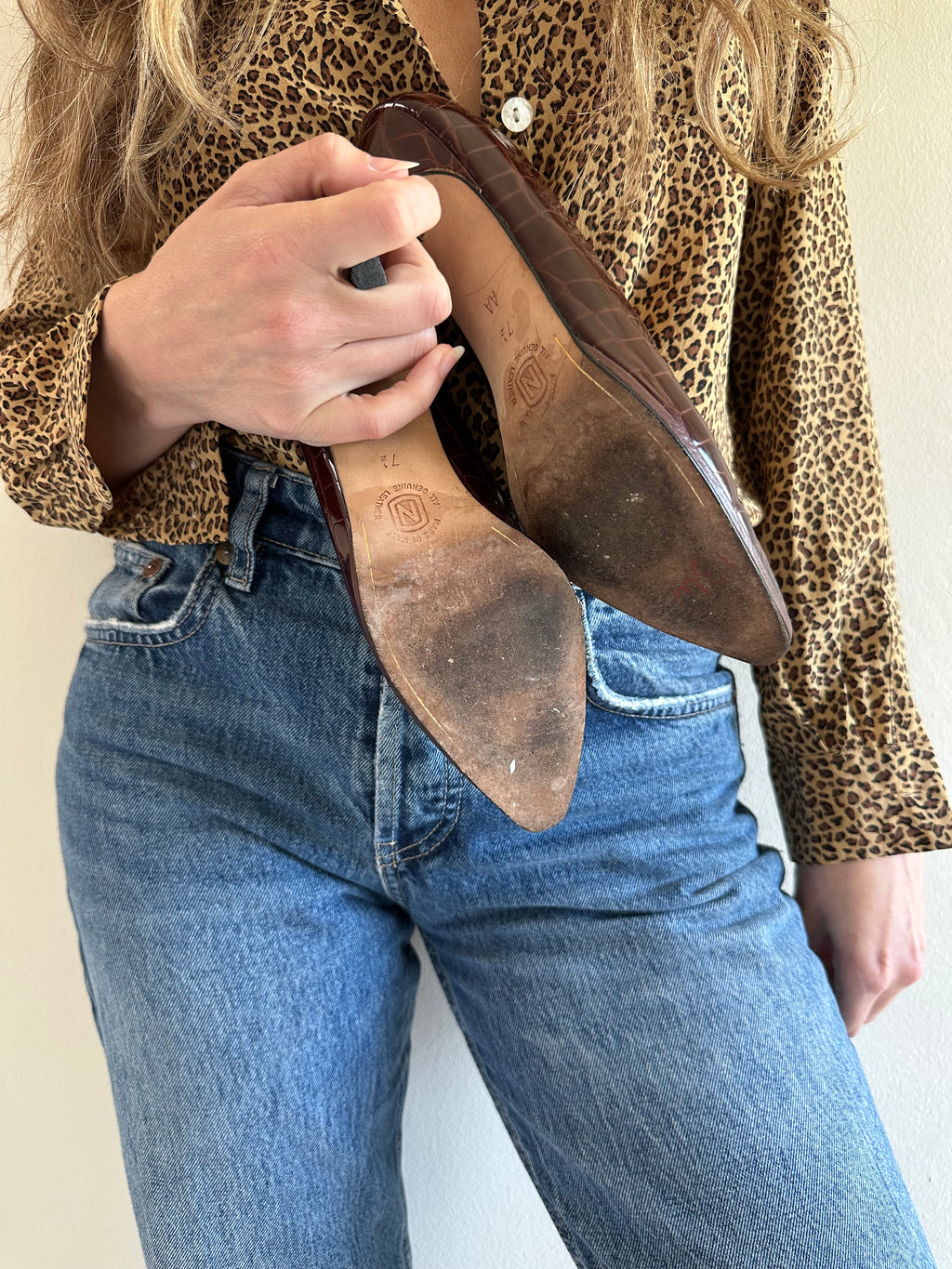 Croc Embossed Kitten Heel Pumps