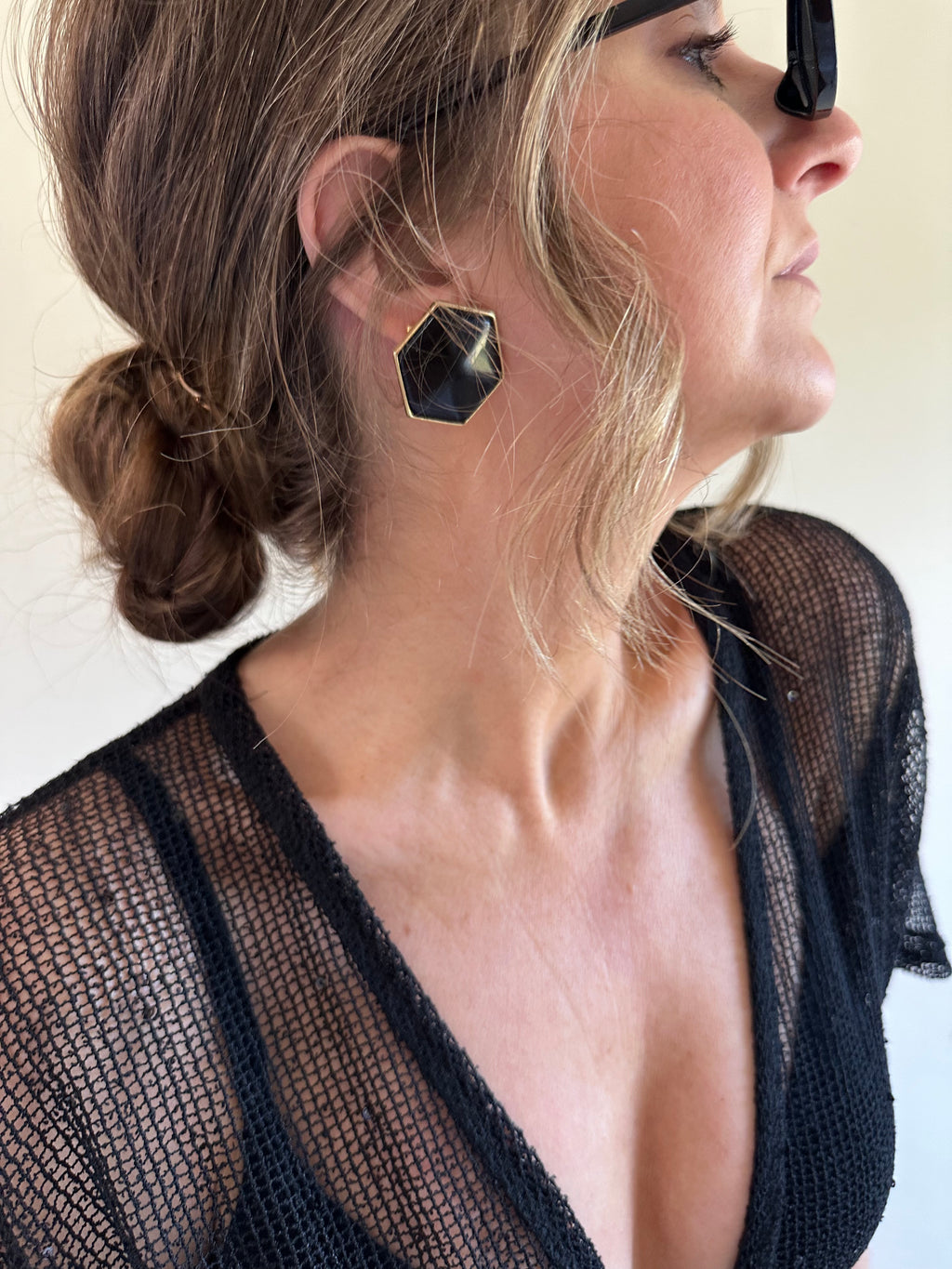 Trifari Black Faceted Statement Earrings