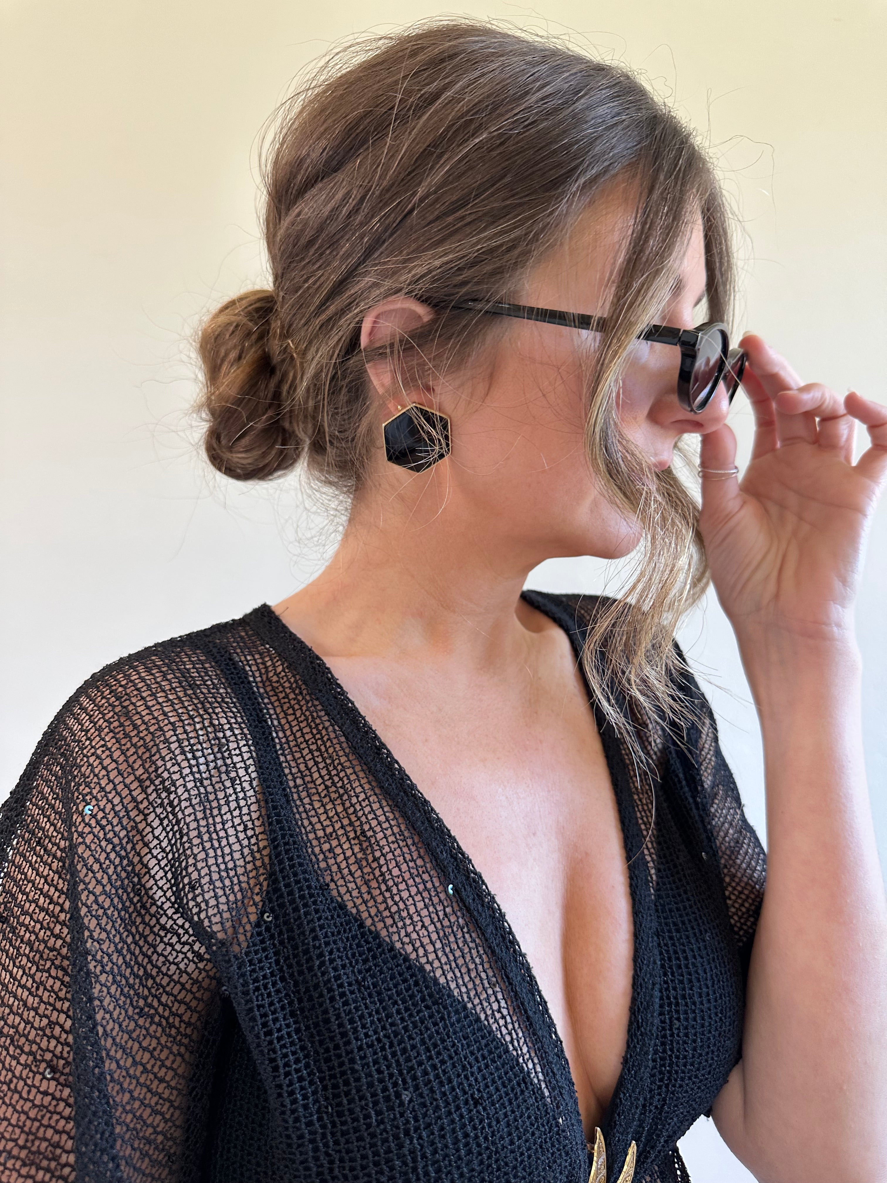 Trifari Black Faceted Statement Earrings