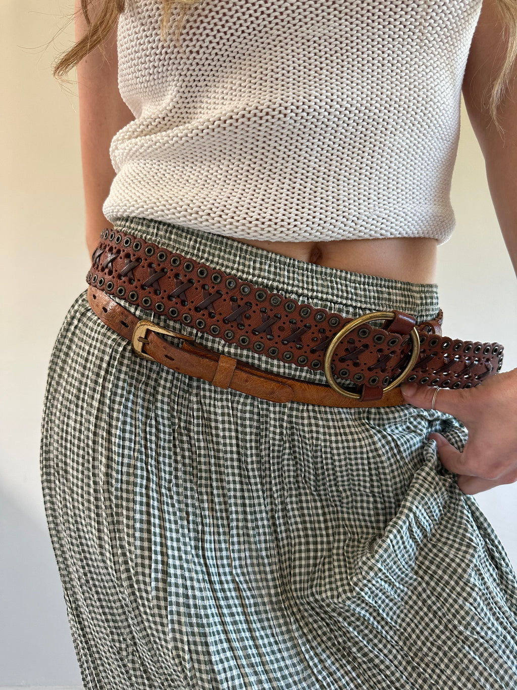 Pioneer Ostrich on Cowhide Leather Belt