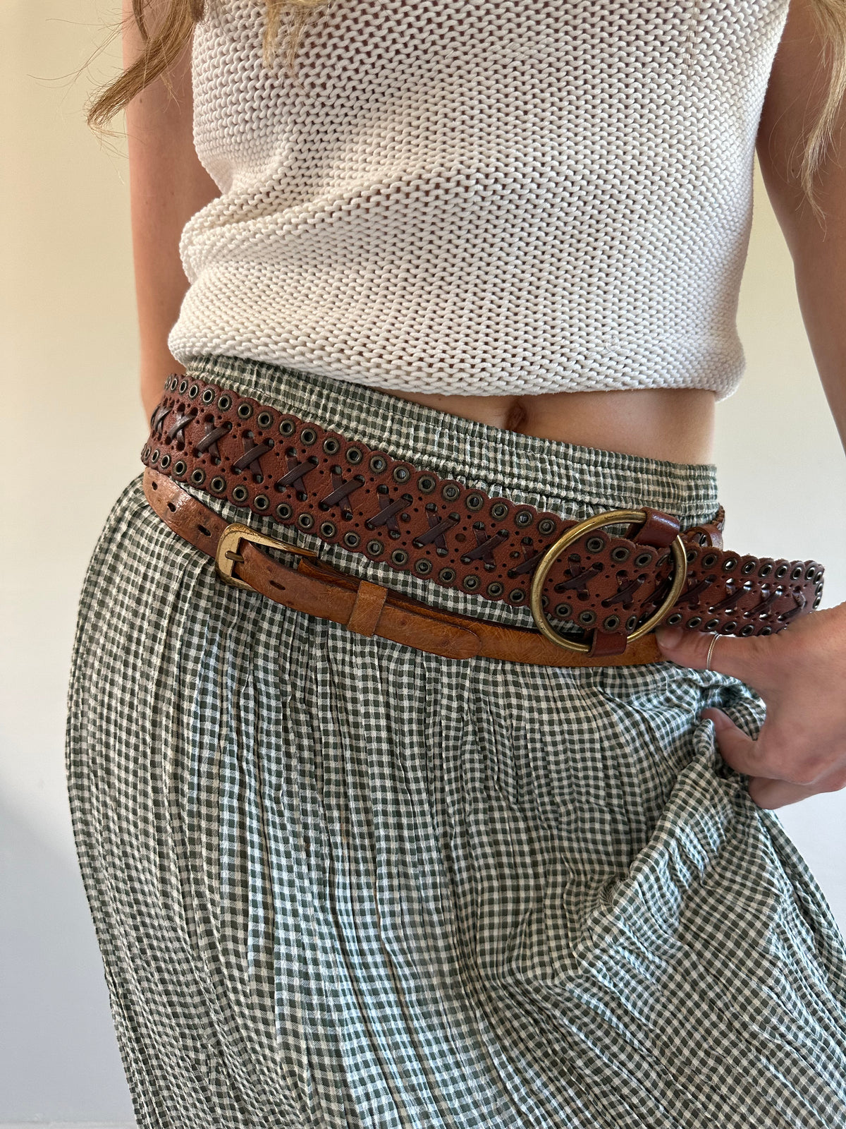 Pioneer Ostrich on Cowhide Leather Belt