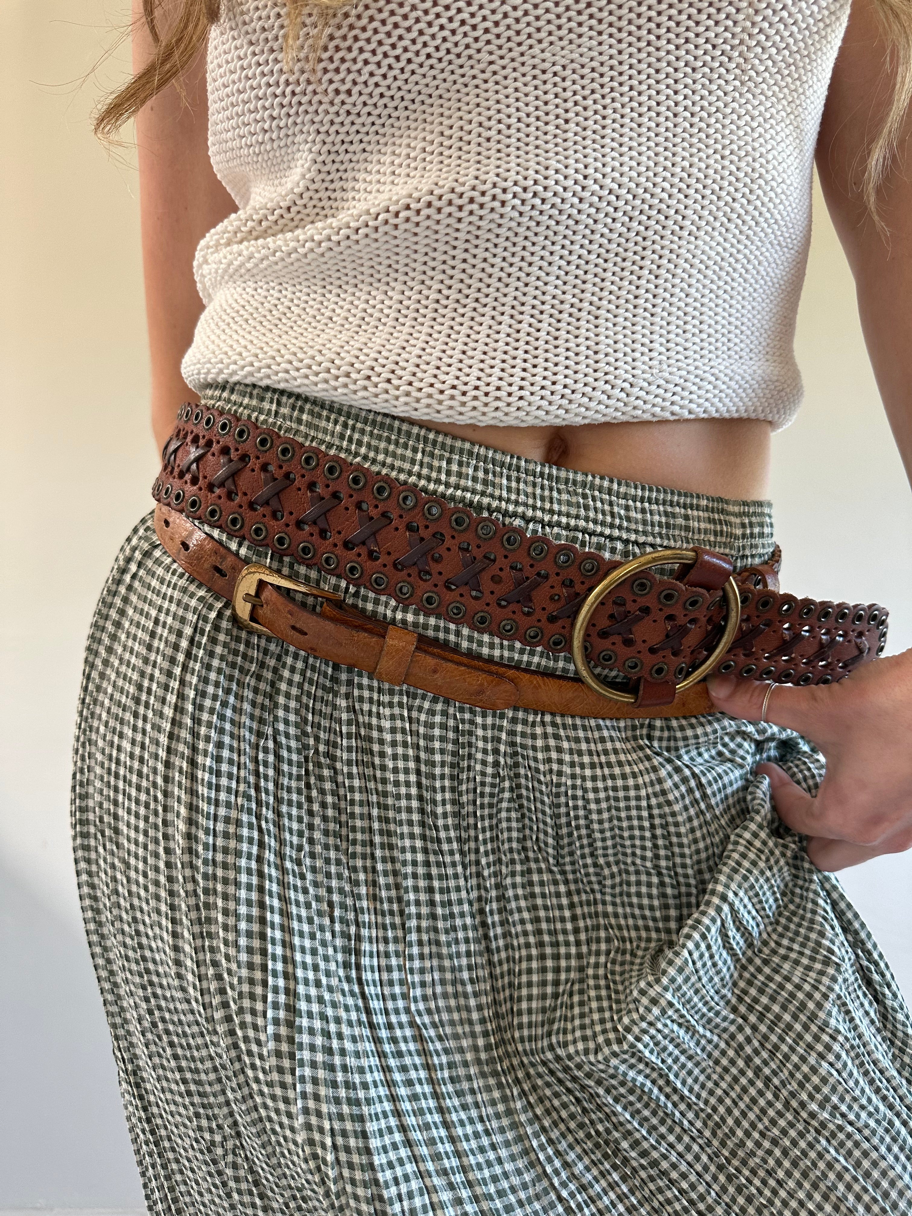 Pioneer Ostrich on Cowhide Leather Belt