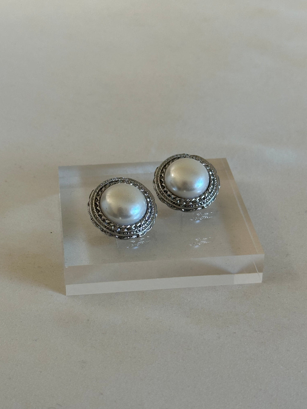 Faux Pearl Cabochon Earrings