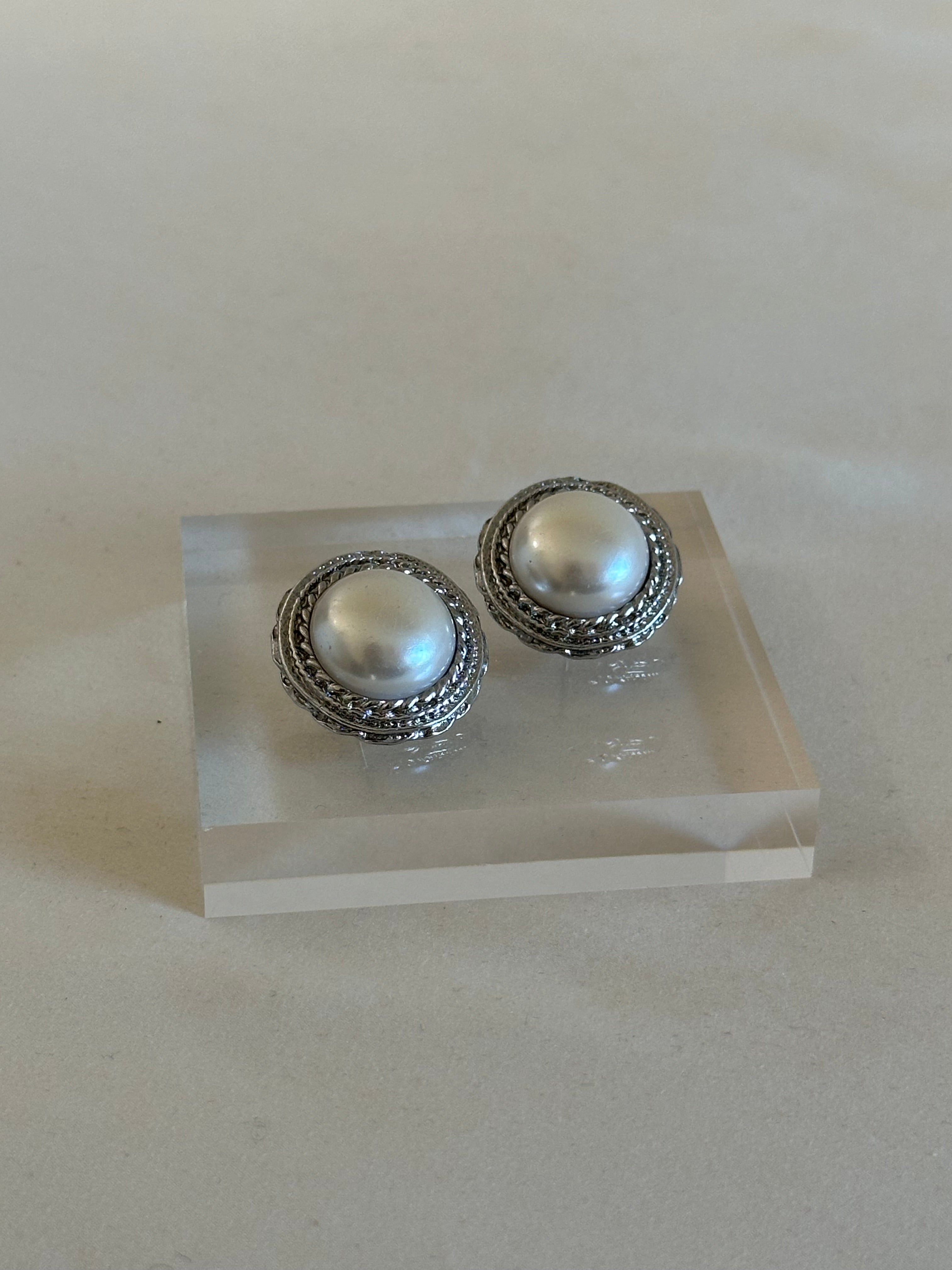 Faux Pearl Cabochon Earrings