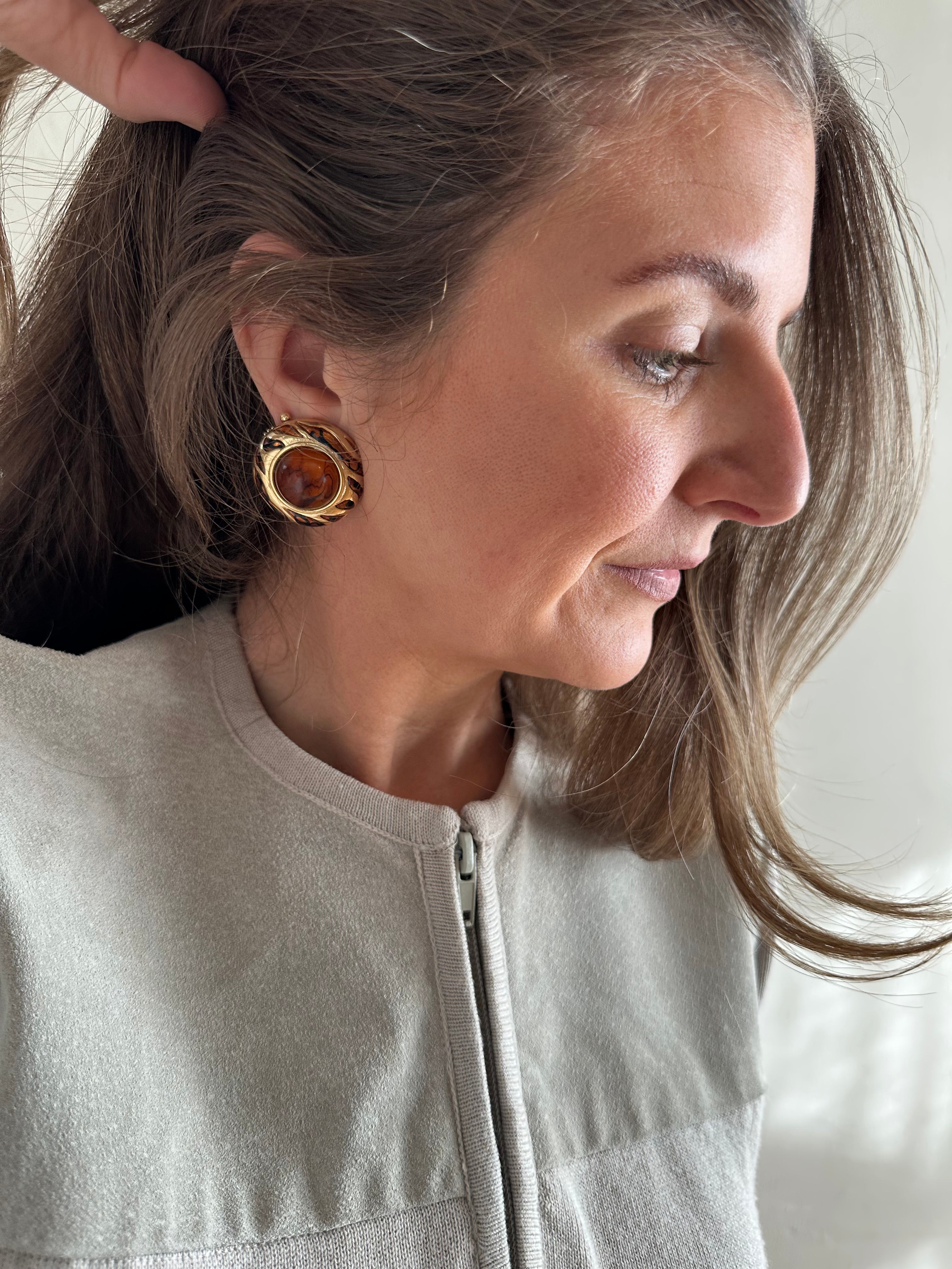 Amber Cabochon Gold-Tone Statement Studs