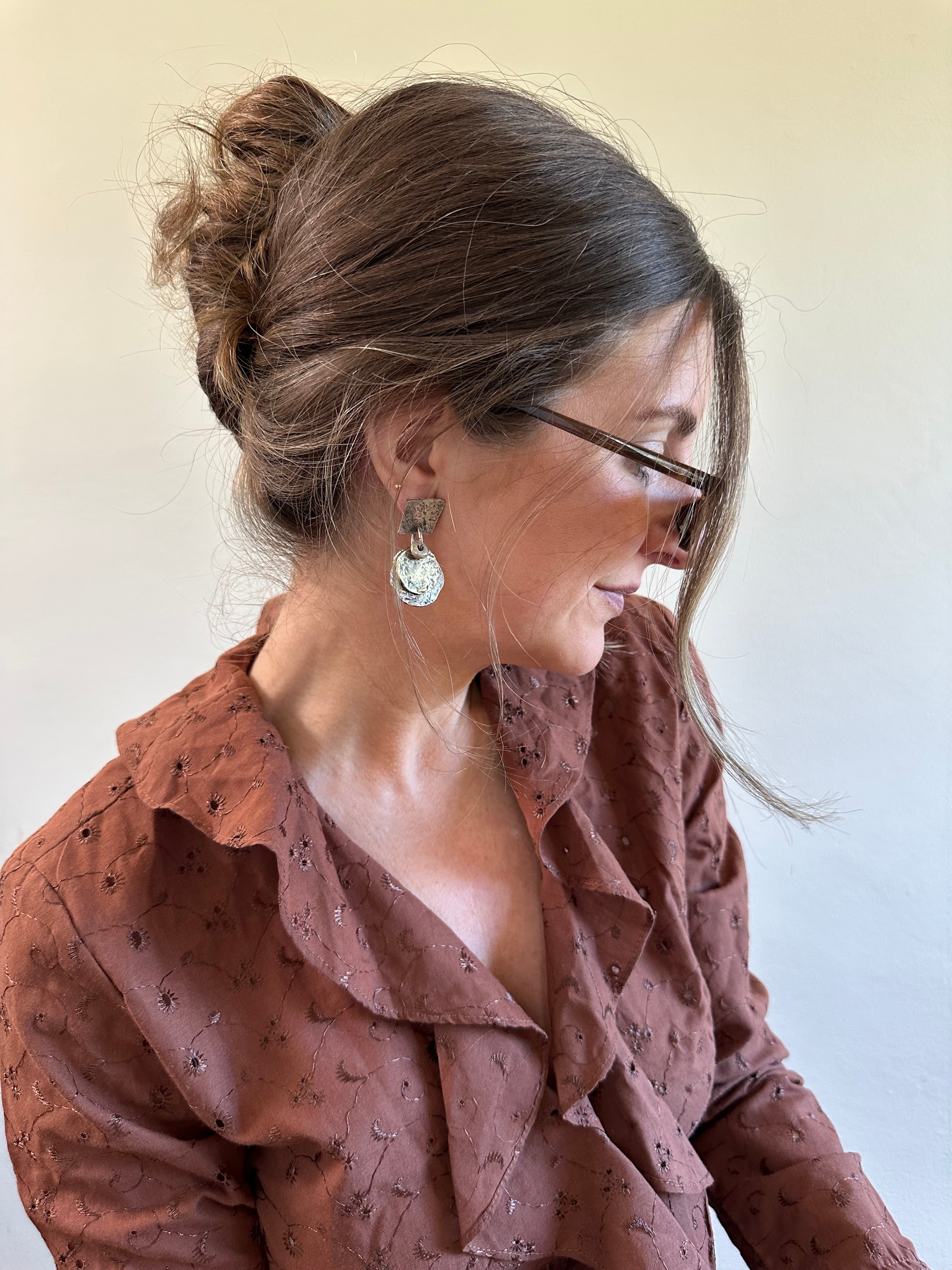 Two-Tone Hammered Dangle Earrings