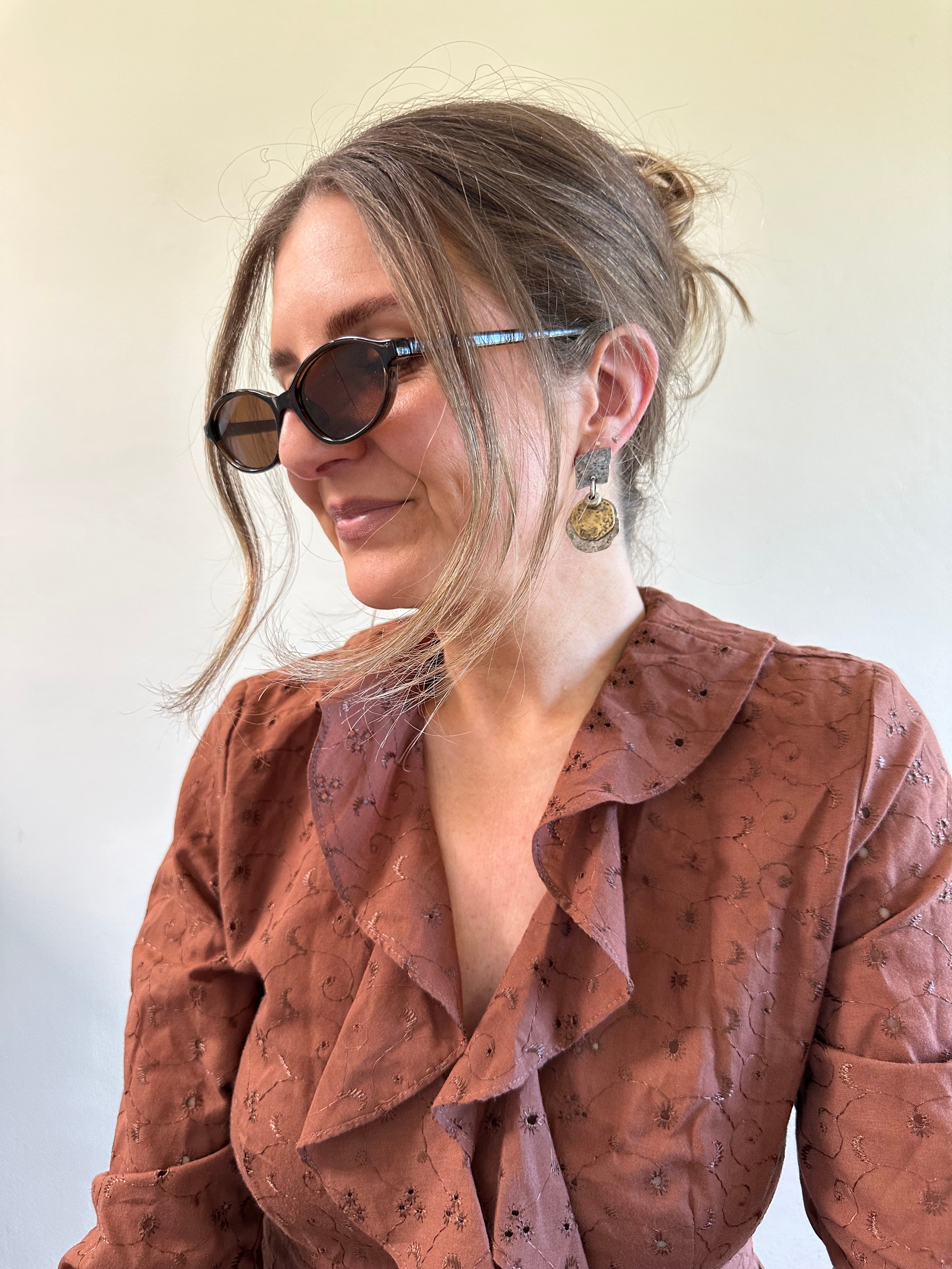 Two-Tone Hammered Dangle Earrings