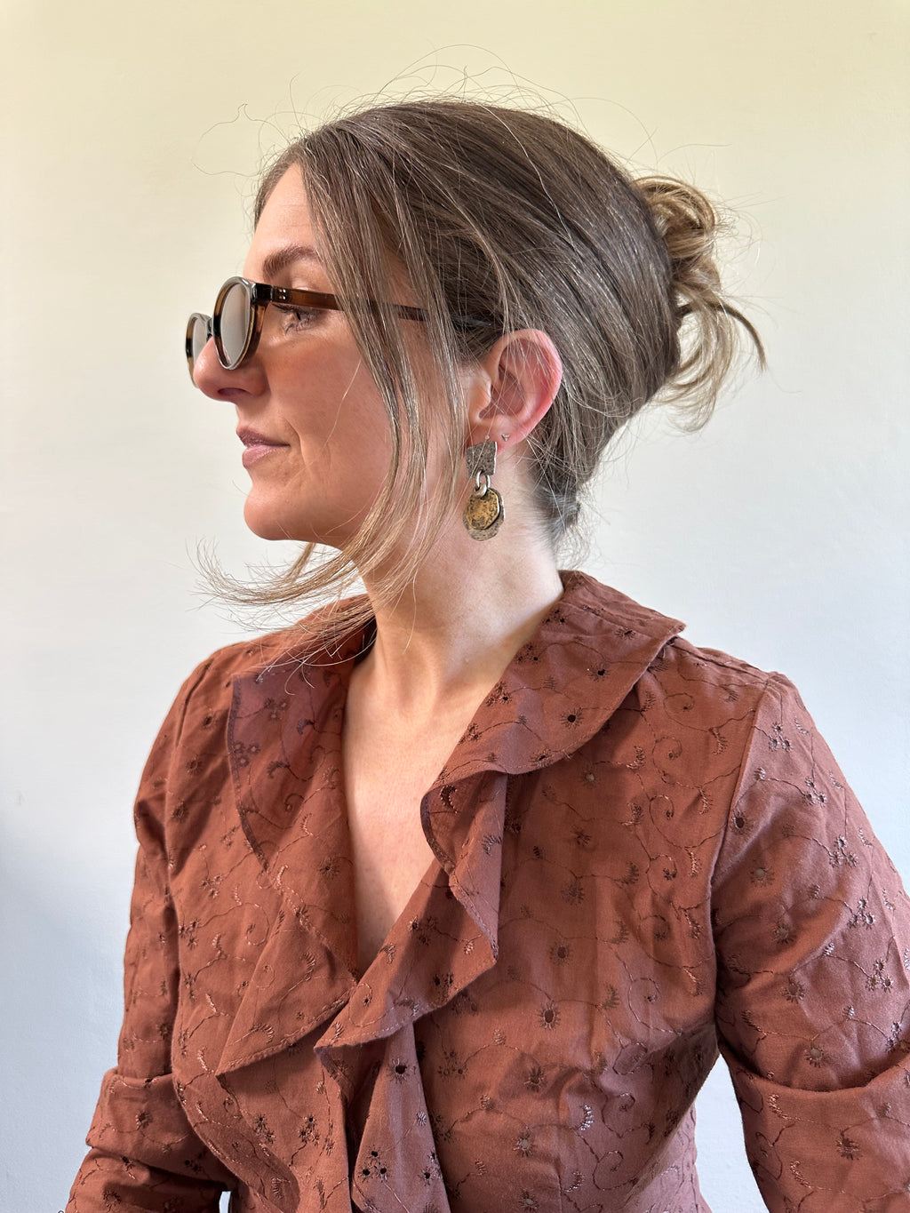 Two-Tone Hammered Dangle Earrings