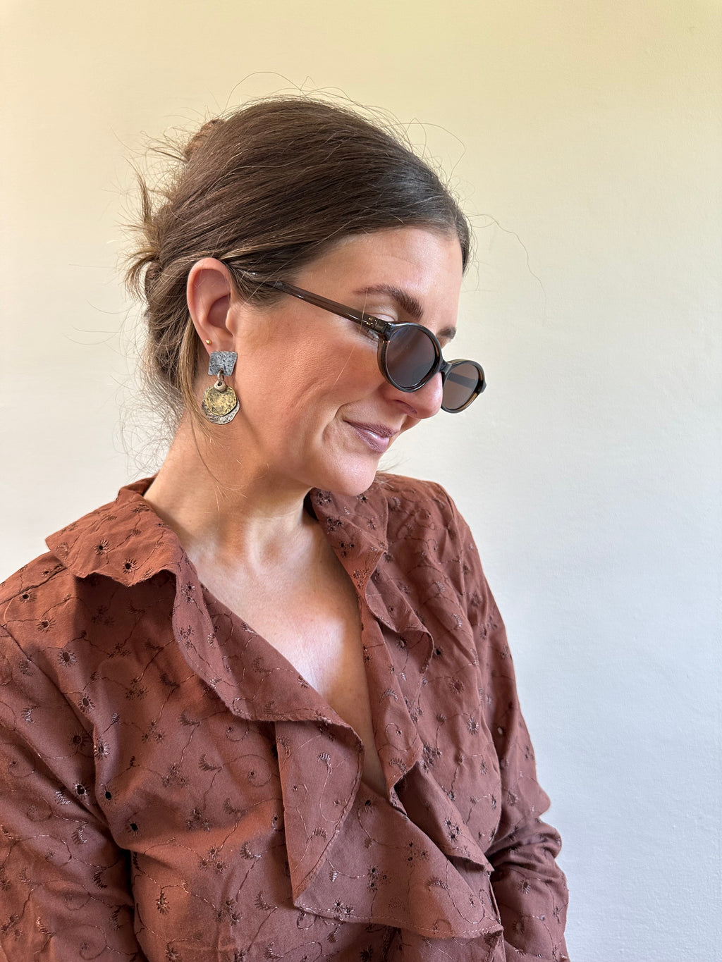 Two-Tone Hammered Dangle Earrings