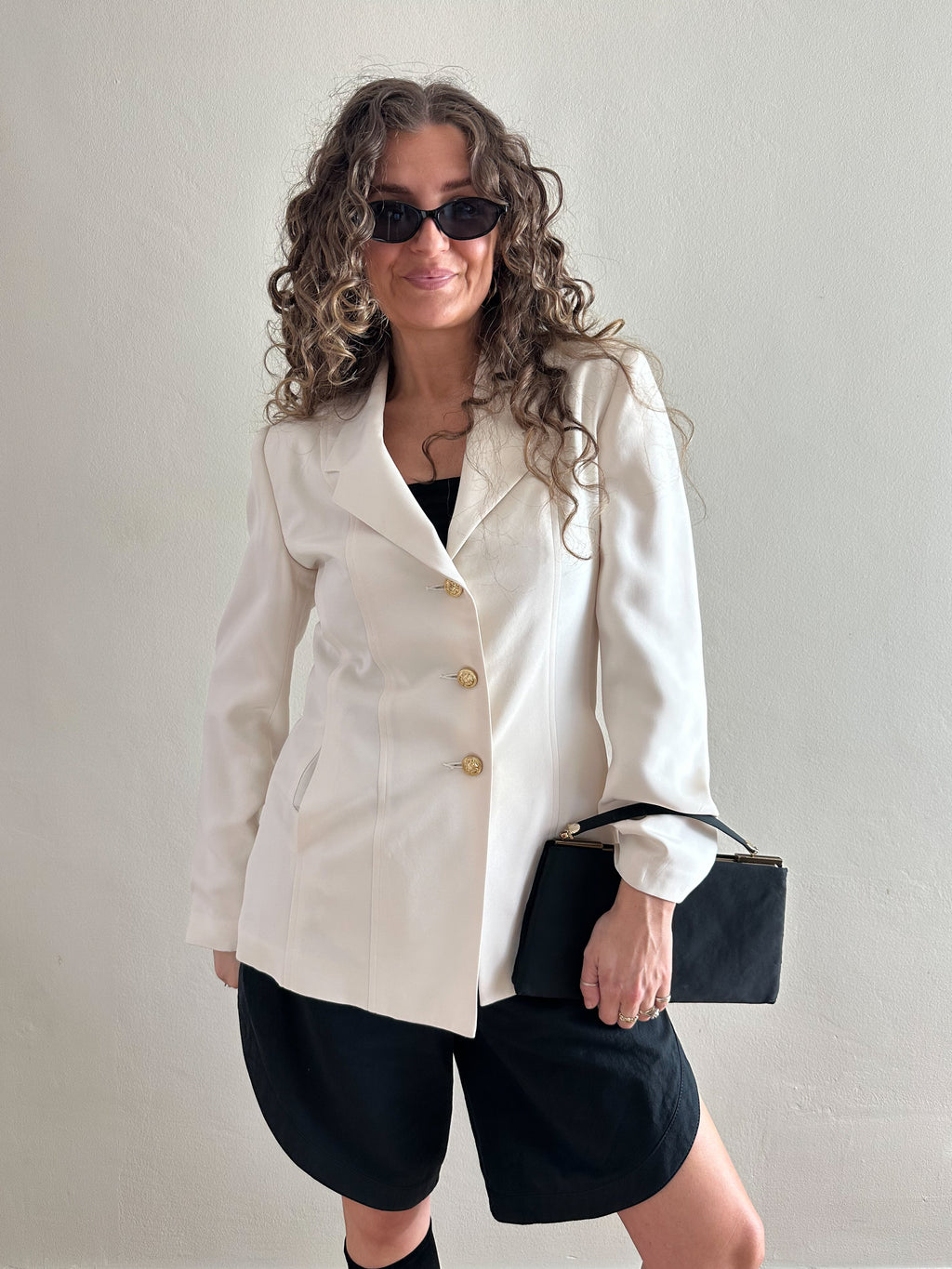 Field Manor Tailored Gold-Button Silk Blazer