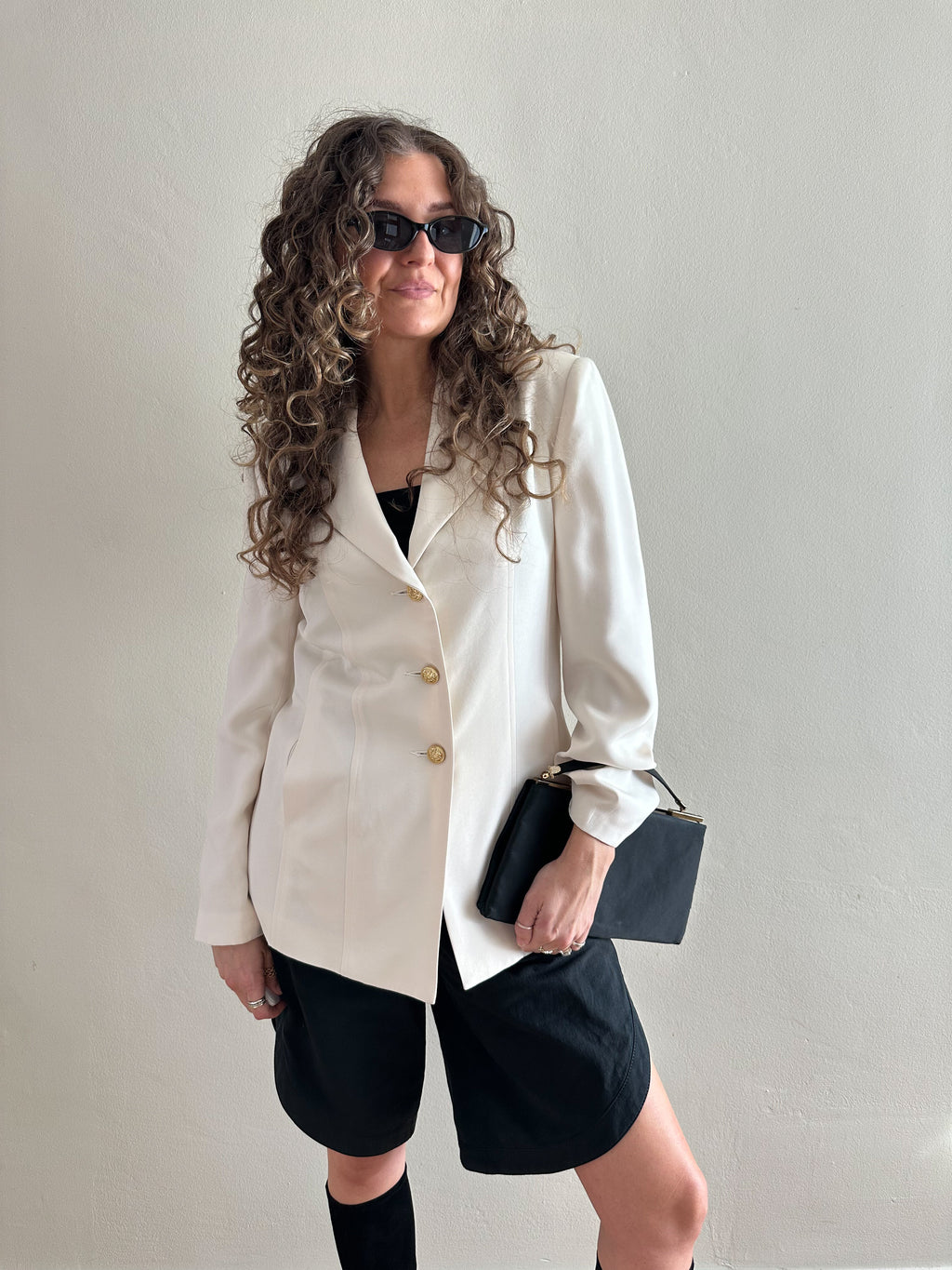 Field Manor Tailored Gold-Button Silk Blazer