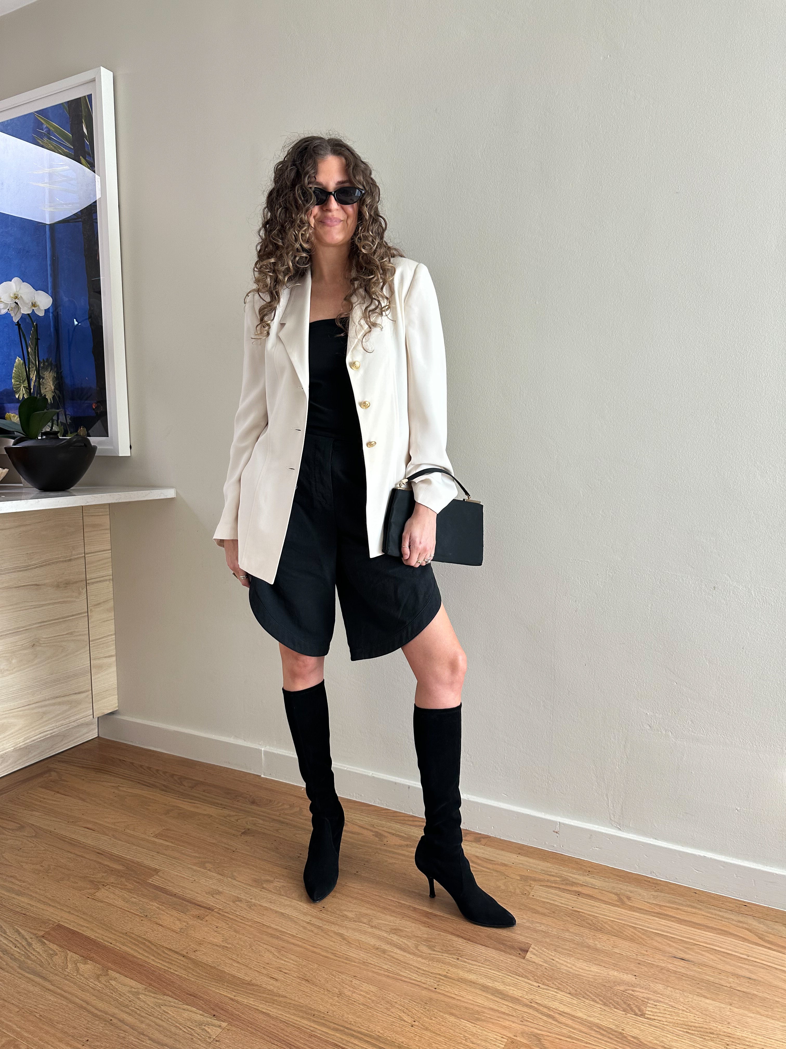 Field Manor Tailored Gold-Button Silk Blazer