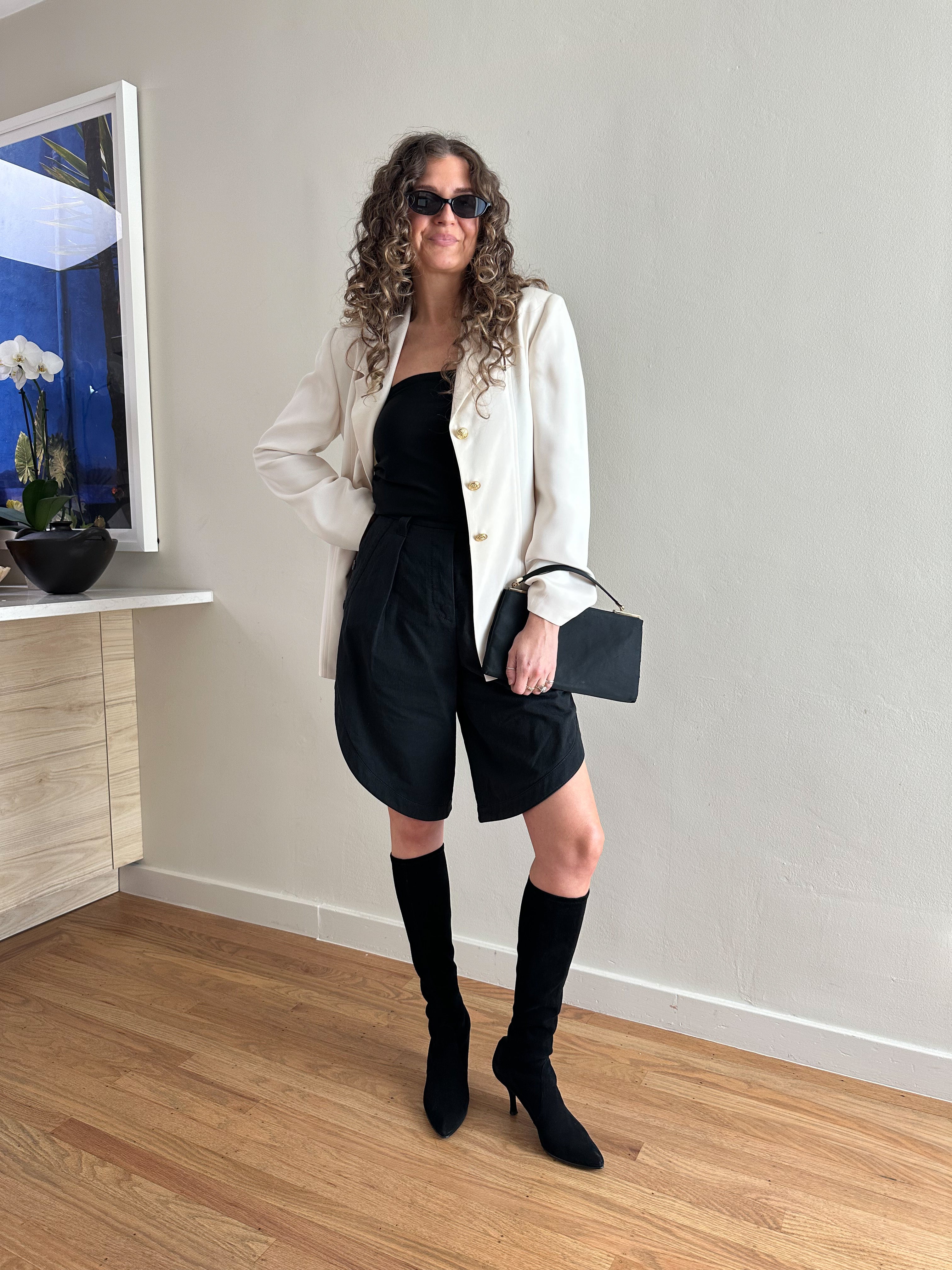 Field Manor Tailored Gold-Button Silk Blazer
