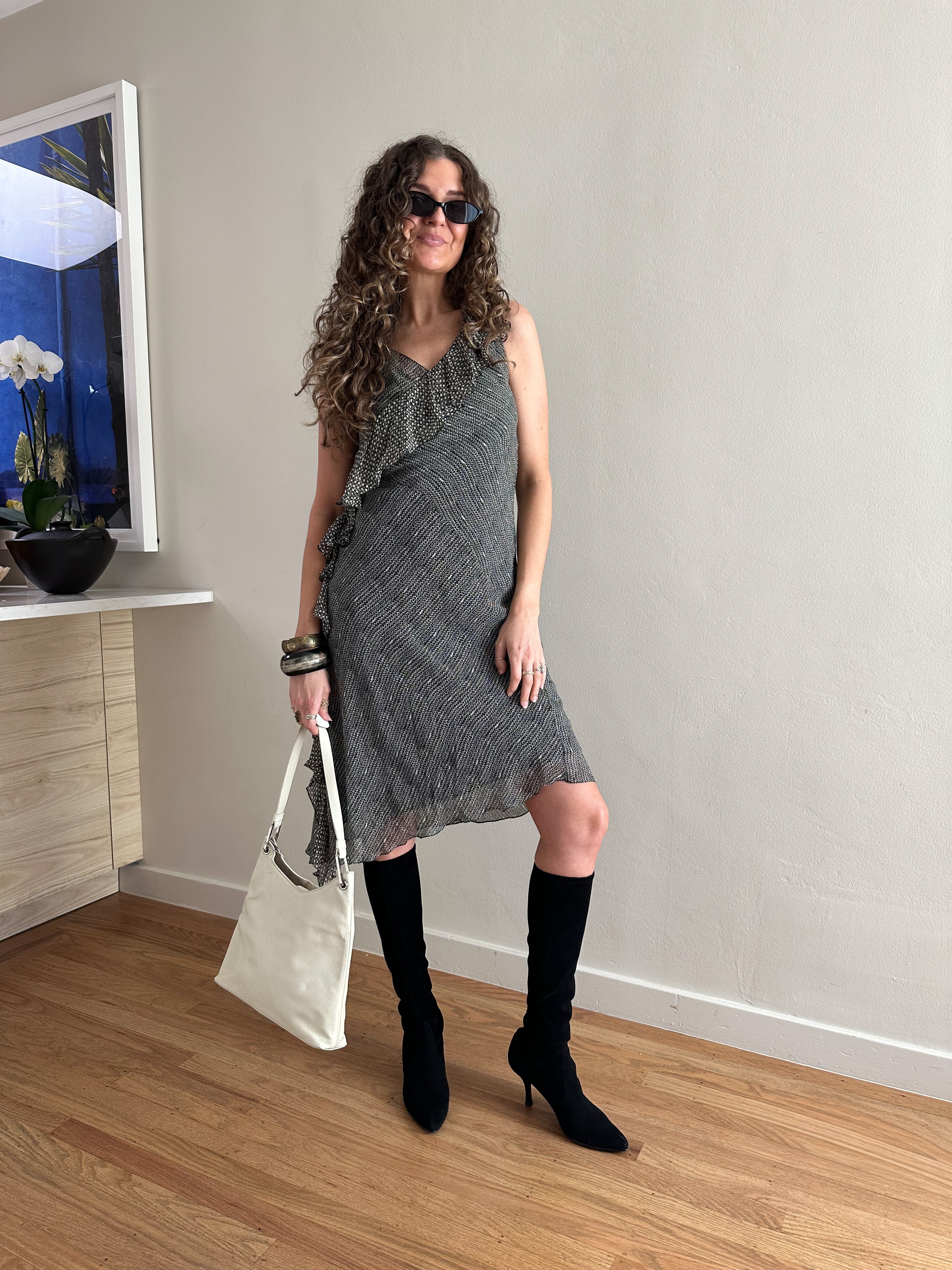 Y2k Bias Cut Ruffle Silk Slip Dress