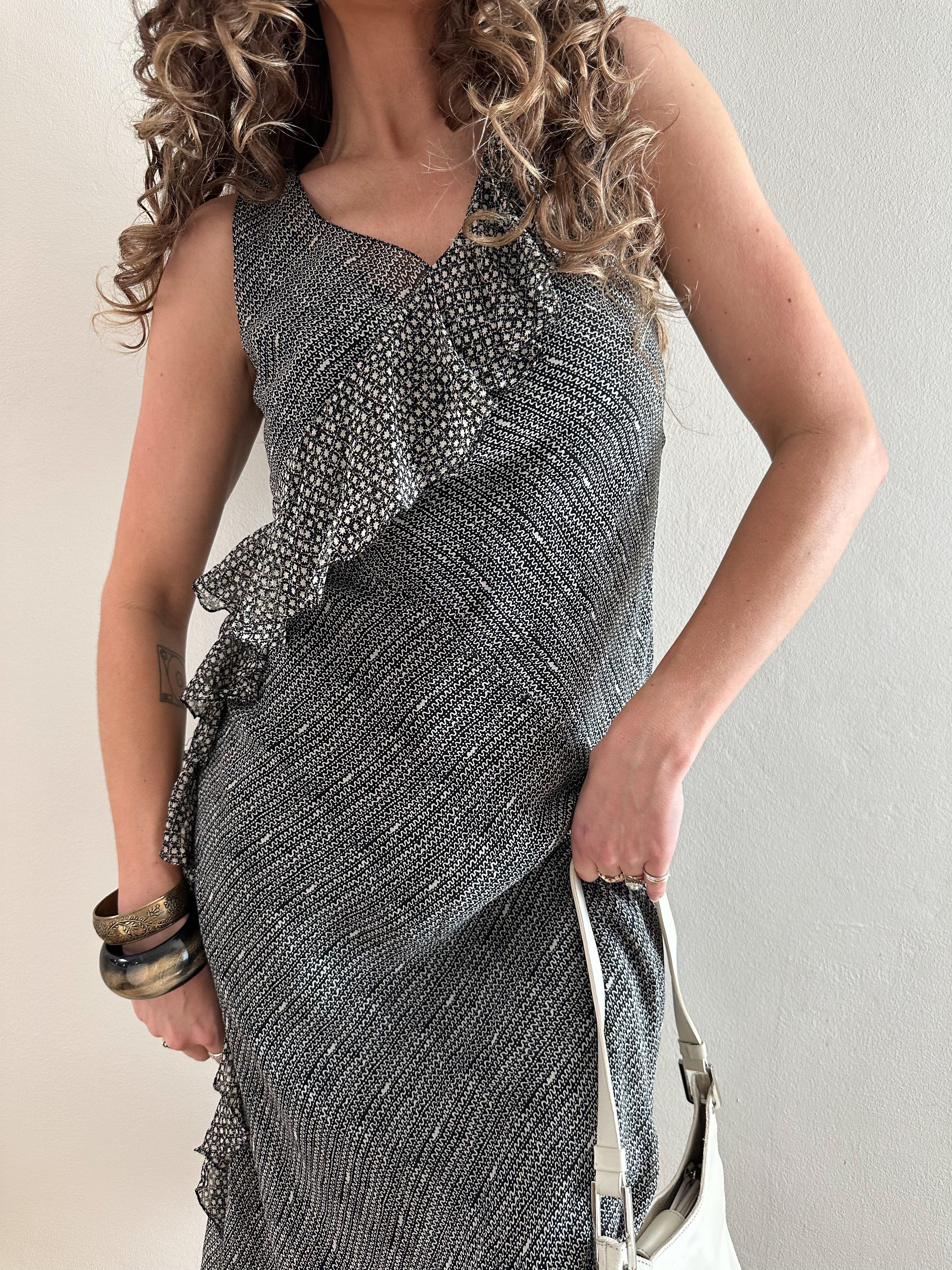 Y2k Bias Cut Ruffle Silk Slip Dress