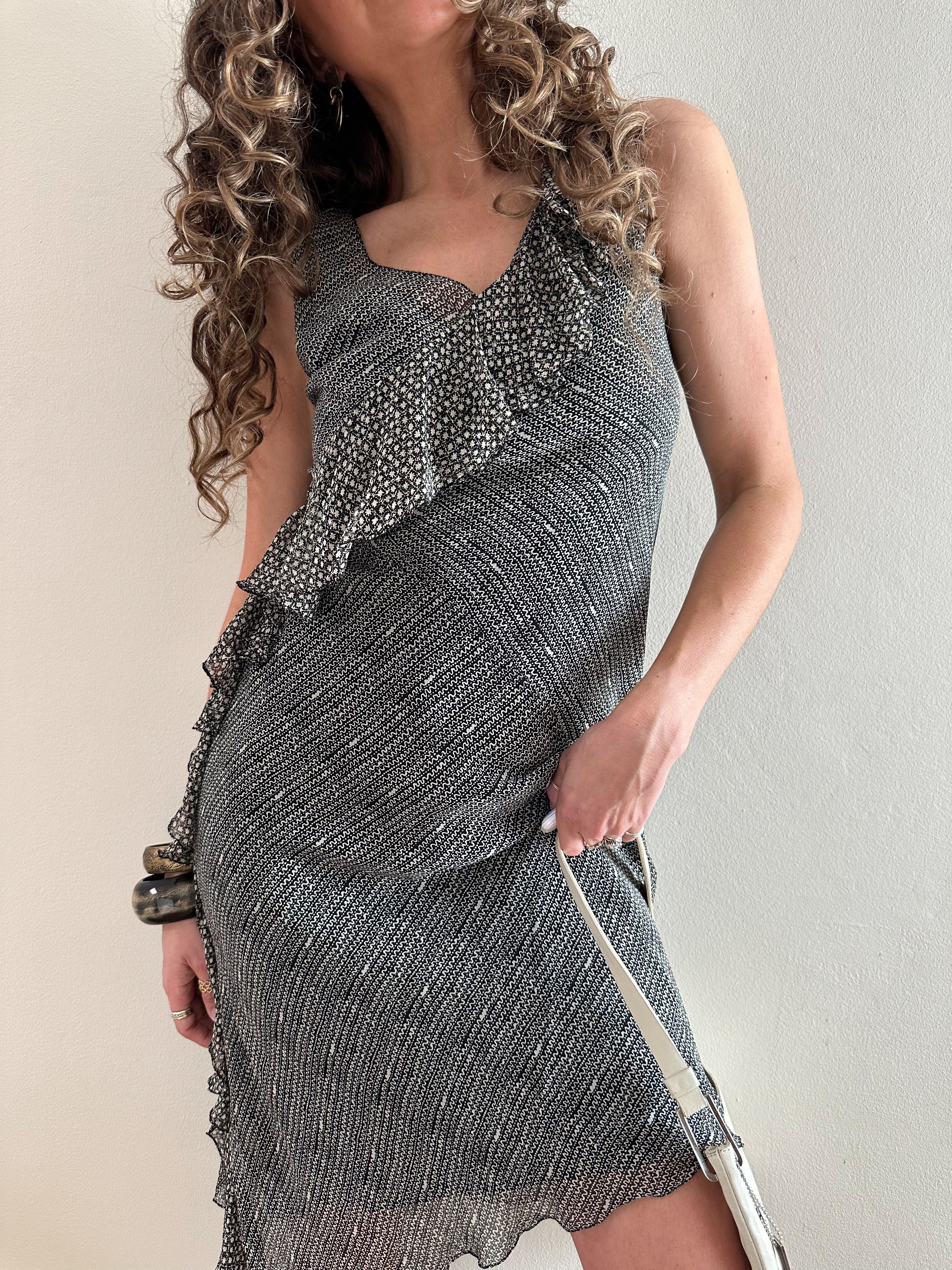 Y2k Bias Cut Ruffle Silk Slip Dress