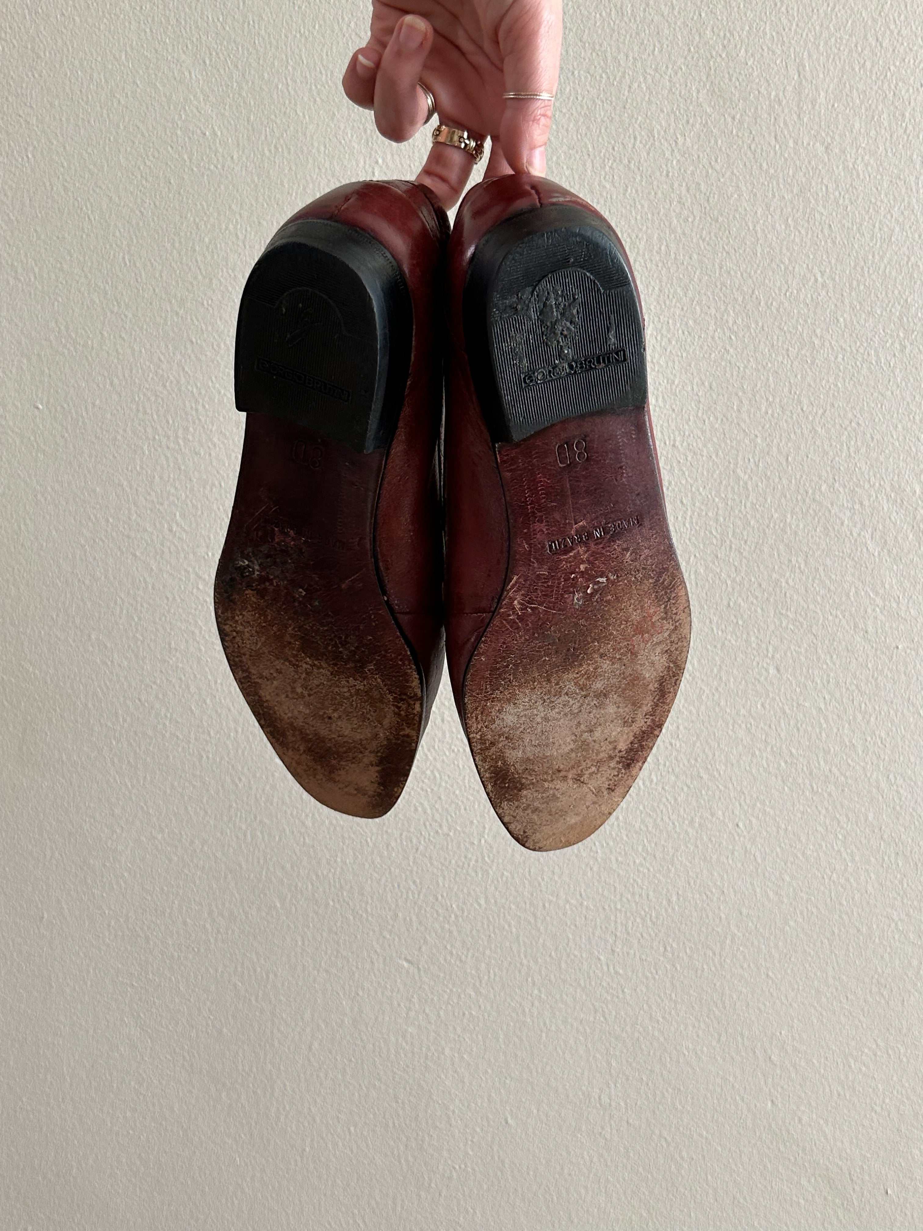 Burnished Leather Croc-Embossed Penny Loafers