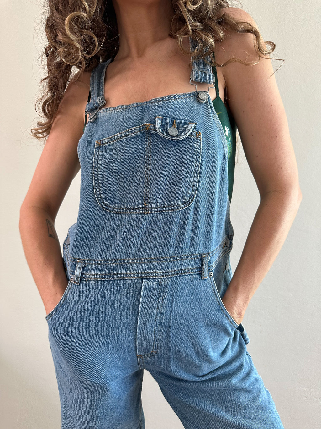 90s Espirit Medium Wash Denim Utility Overalls