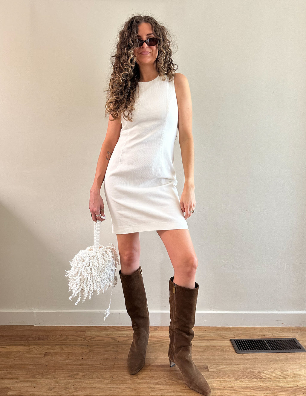 90s White Crossback Sheath Dress