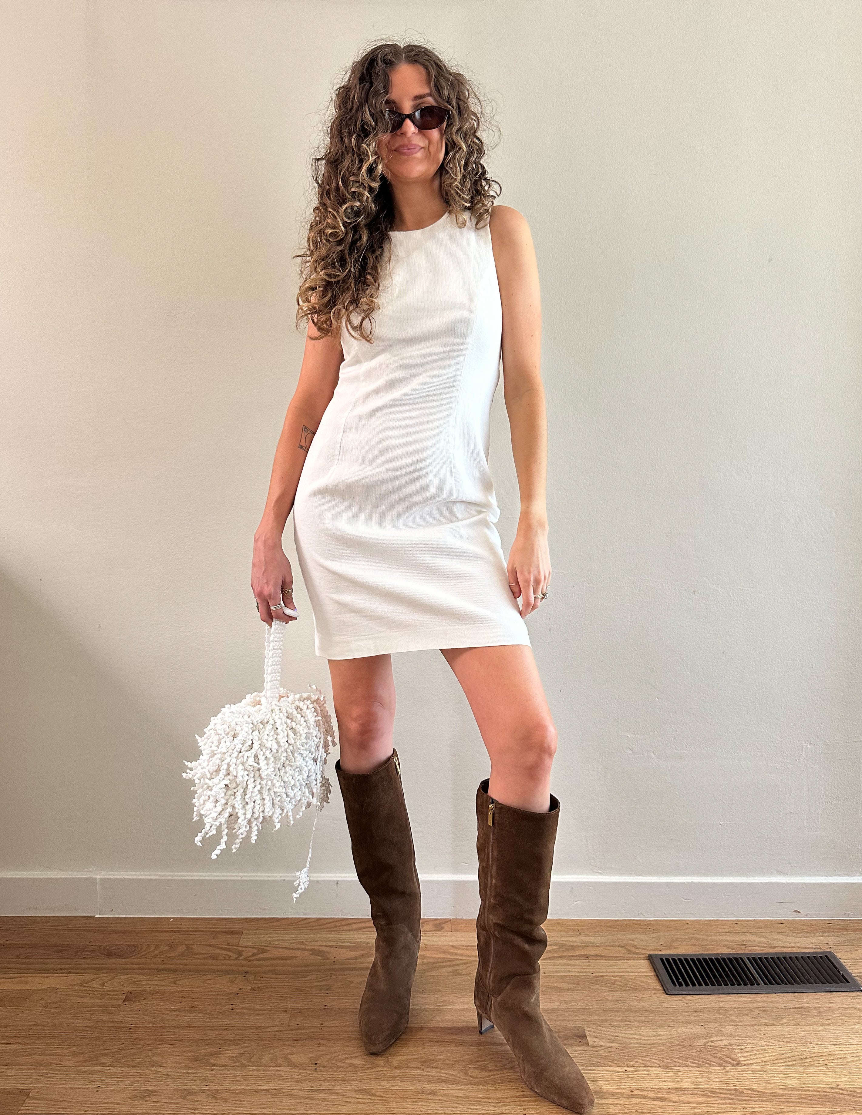 90s White Crossback Sheath Dress