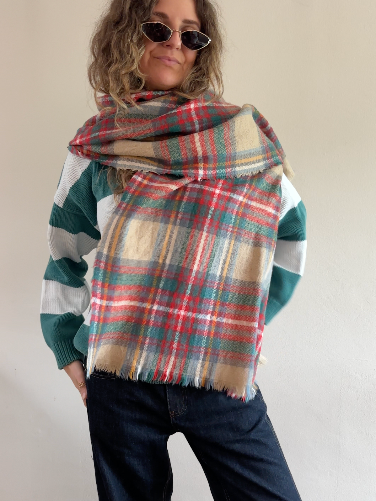 Oversized Plaid Wool-Blend Scarf