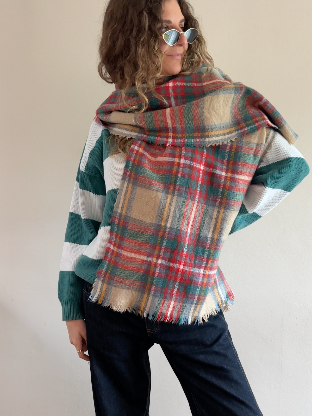 Oversized Plaid Wool-Blend Scarf