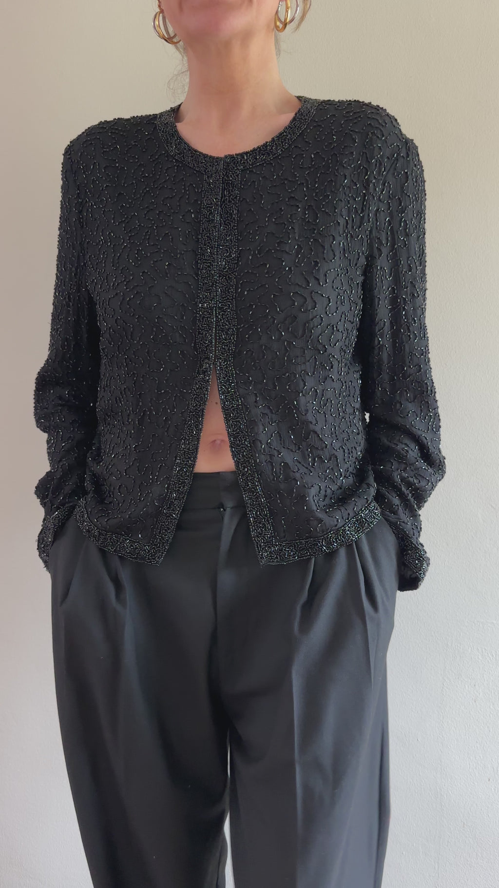 Lawrence Kazar Beaded Silk Cardigan