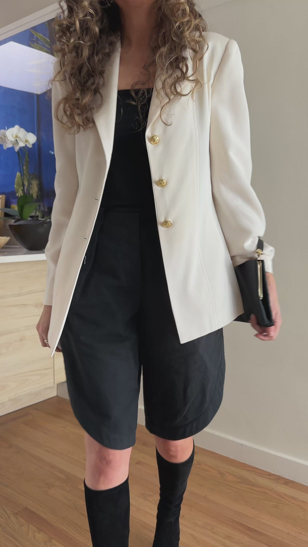 Field Manor Tailored Gold-Button Silk Blazer