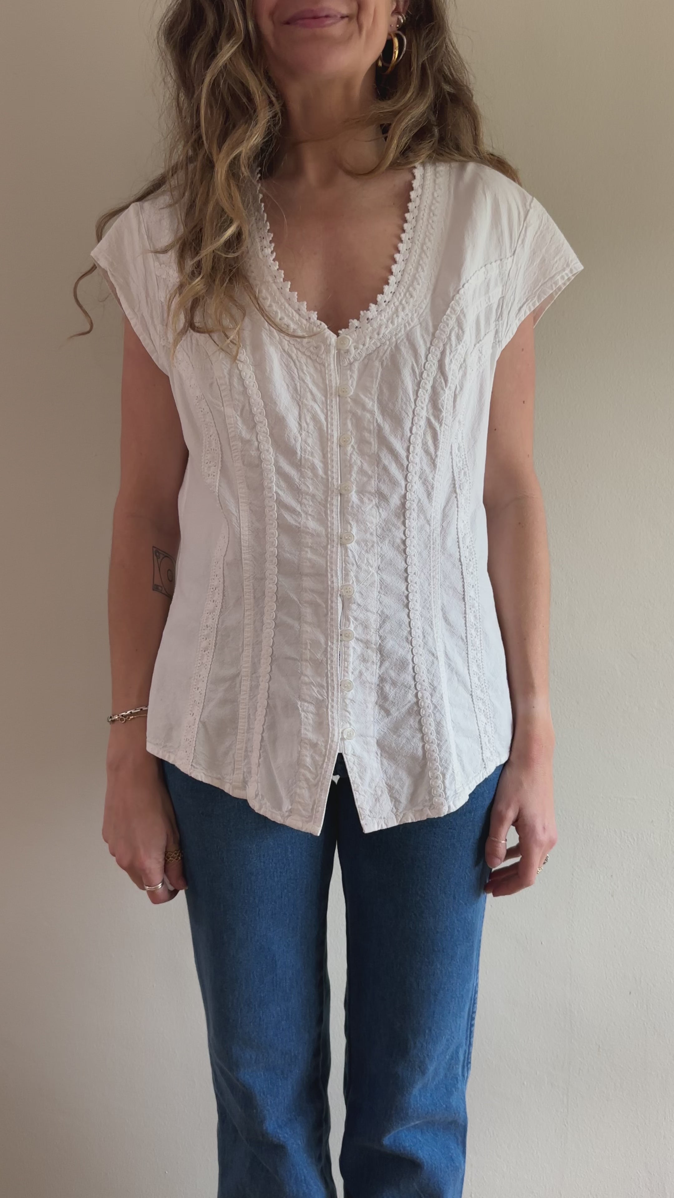 Embroidered Button-Front Blouse