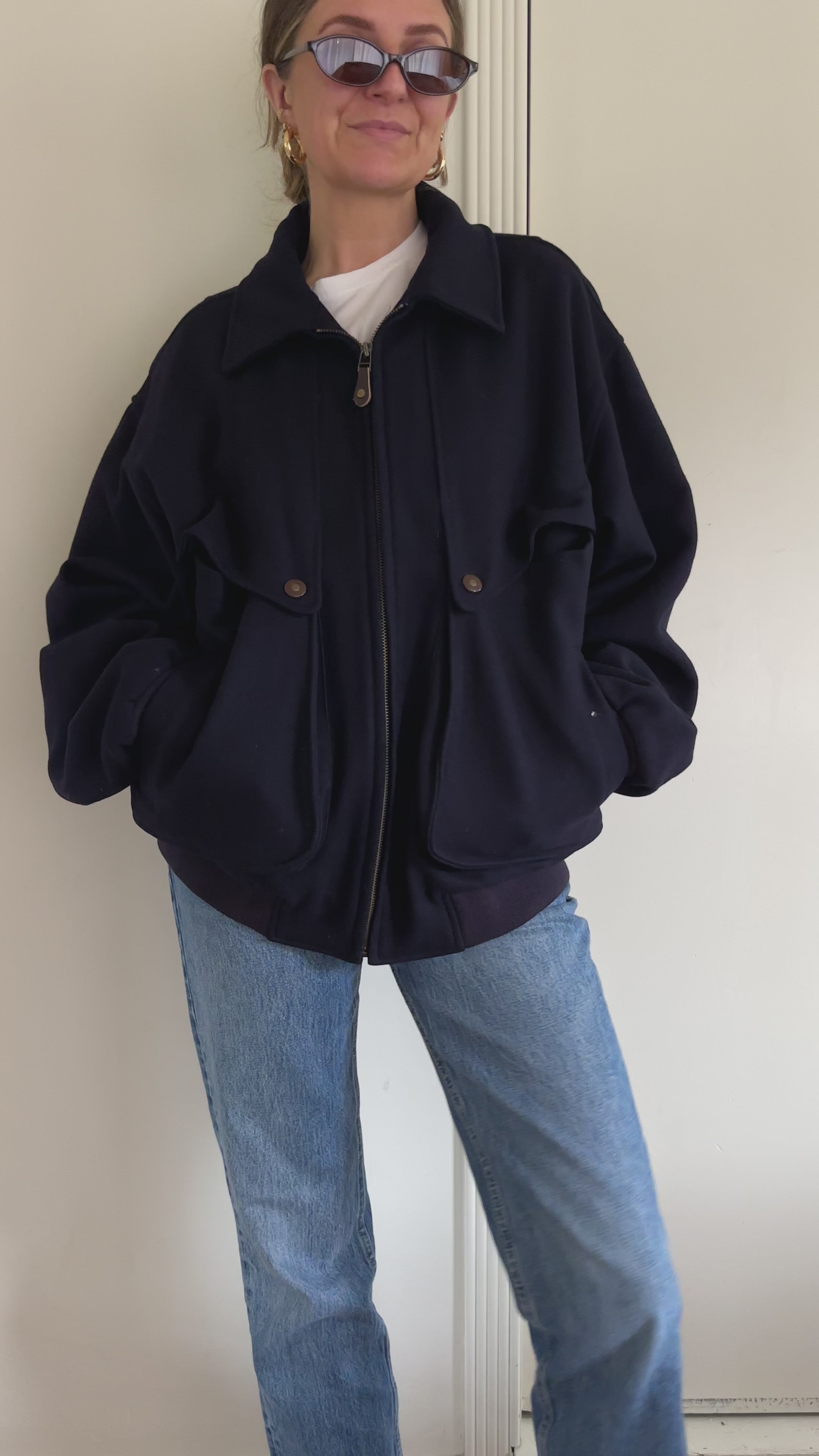 Deep Navy Wool Bomber Jacket