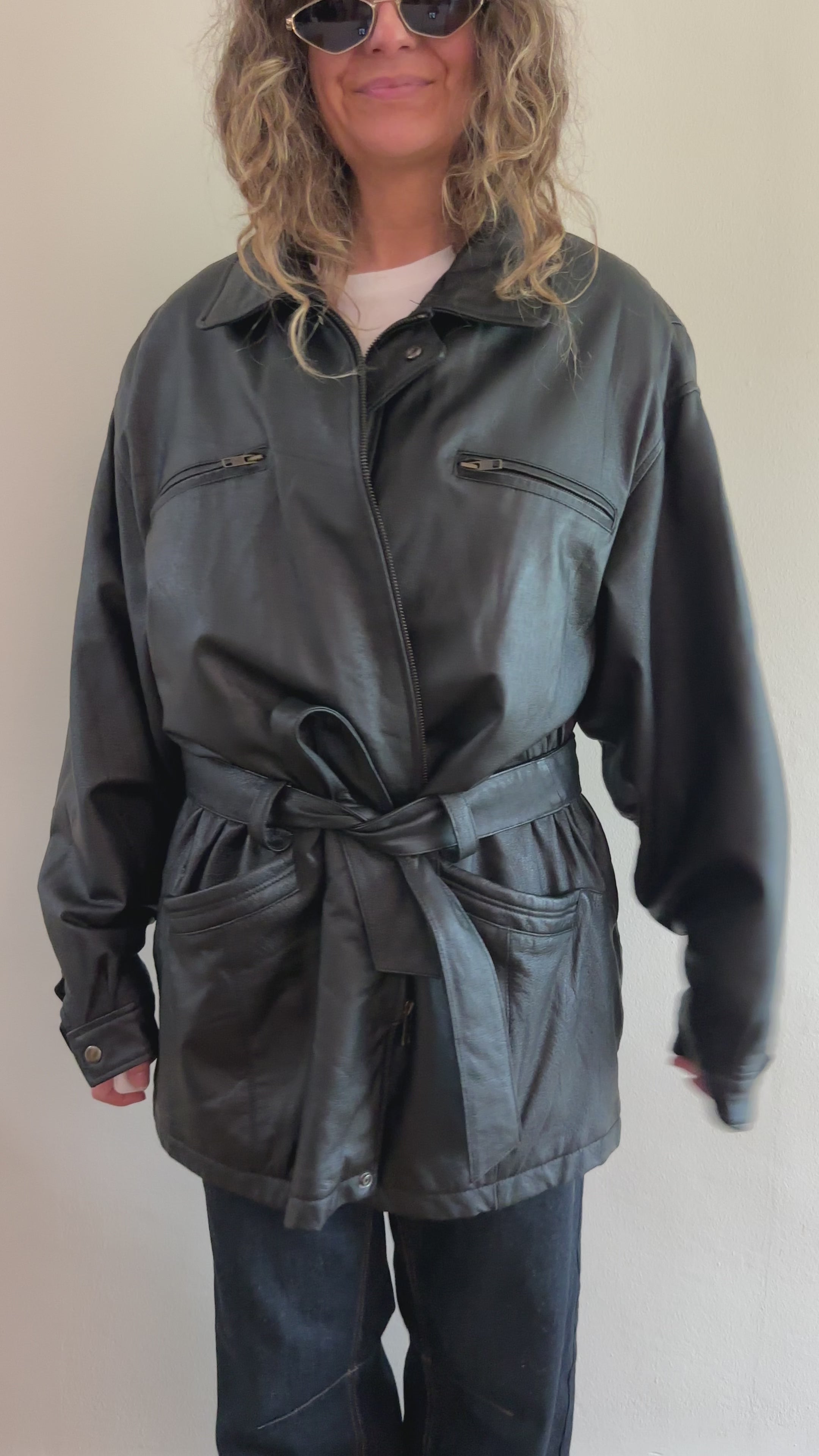 Wilsons Black Leather Belted Coat