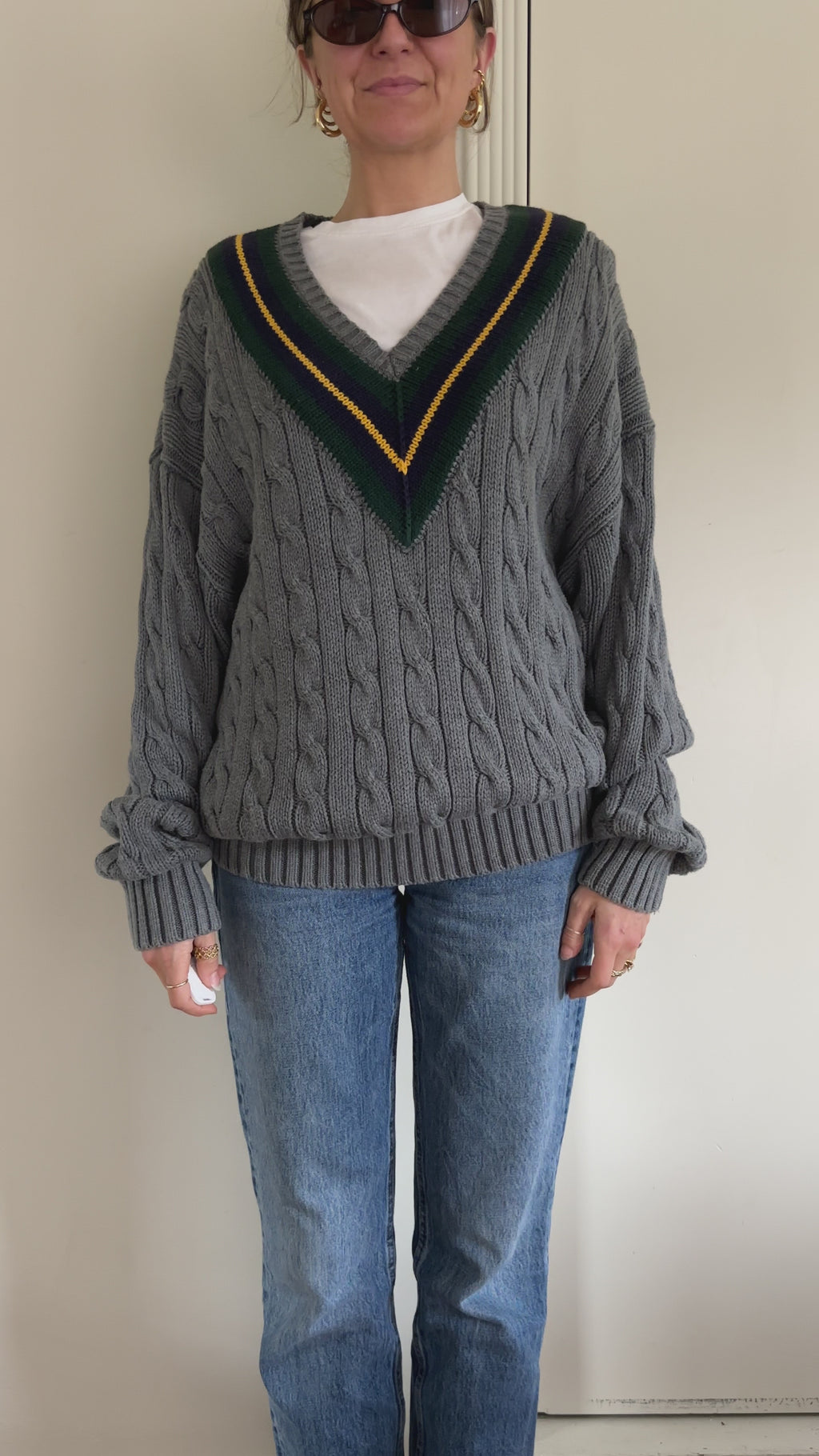 Vintage GAP Cable Knit Varsity Sweater