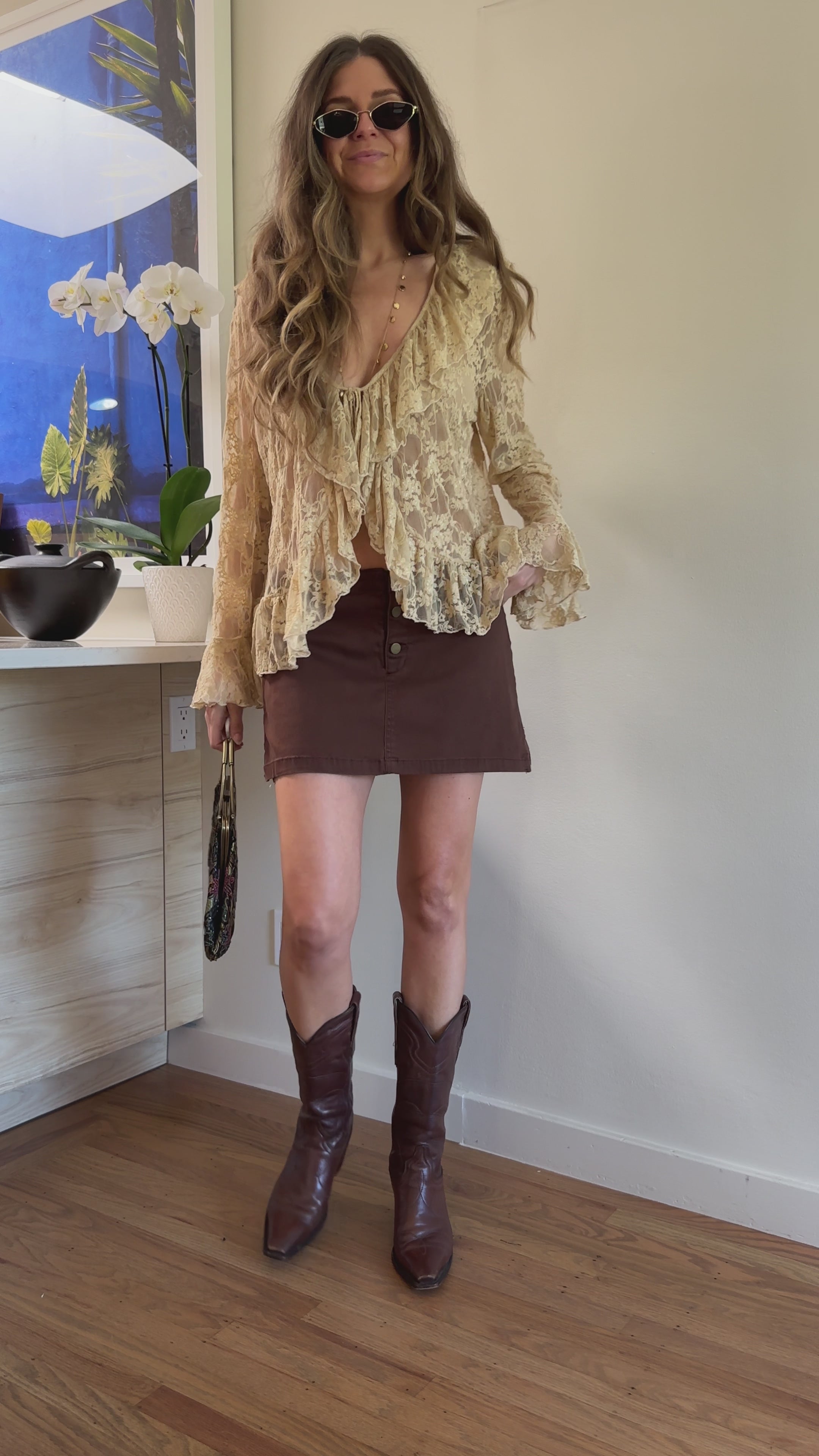 Y2K Xhileration Chocolate Brown Lace-Up Mini Skort
