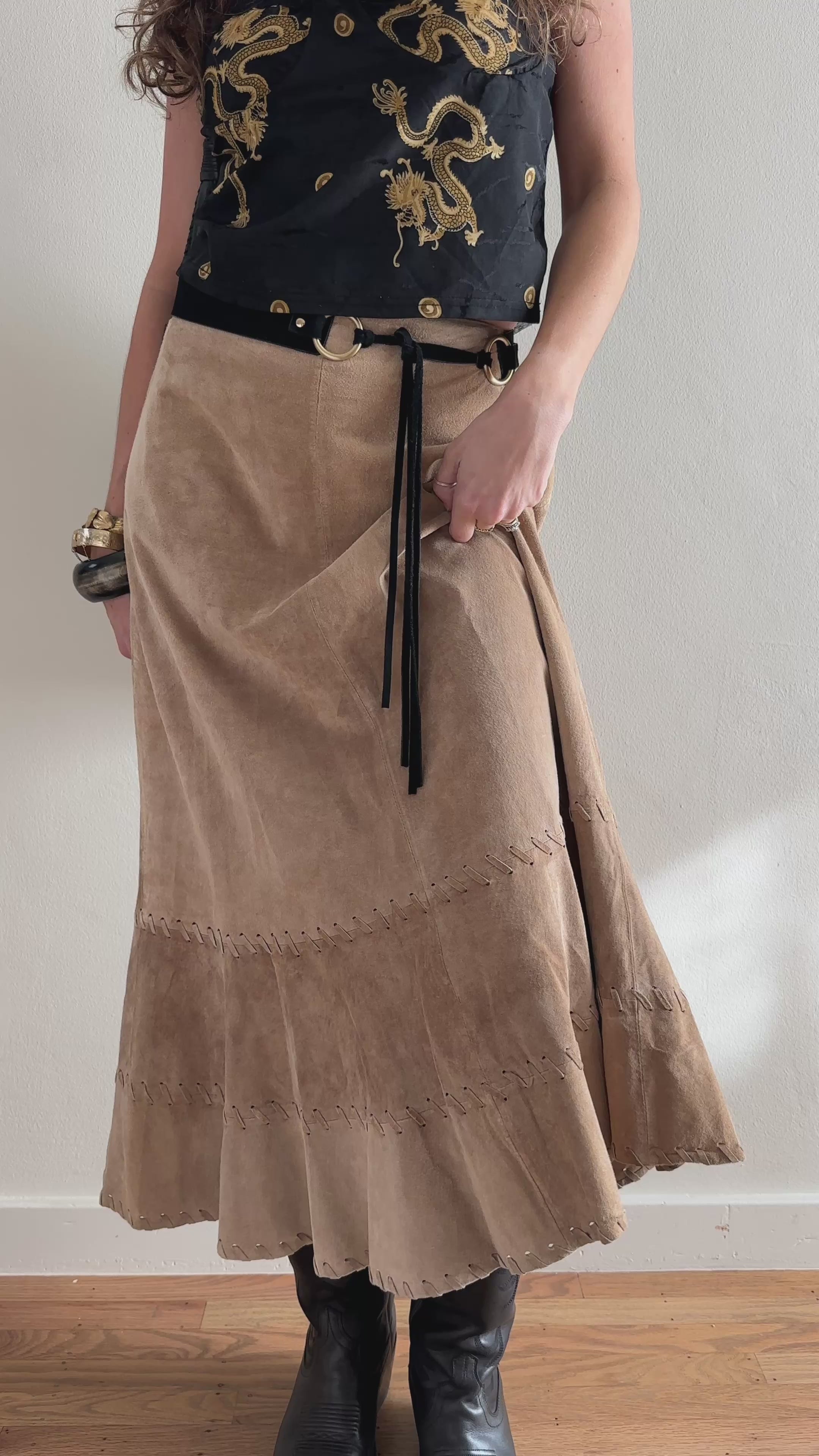 Chico's Whipstitch Tiered Suede Midi Skirt