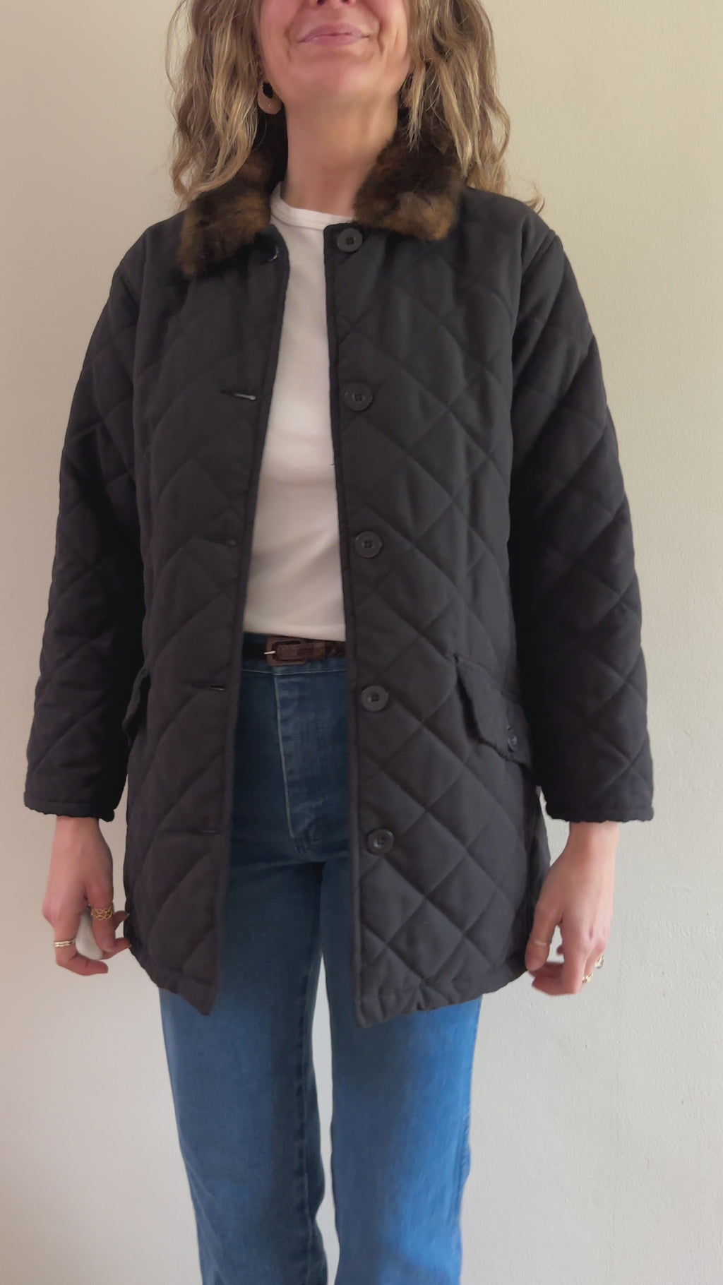 Quilted Jacket with Faux Fur Collar