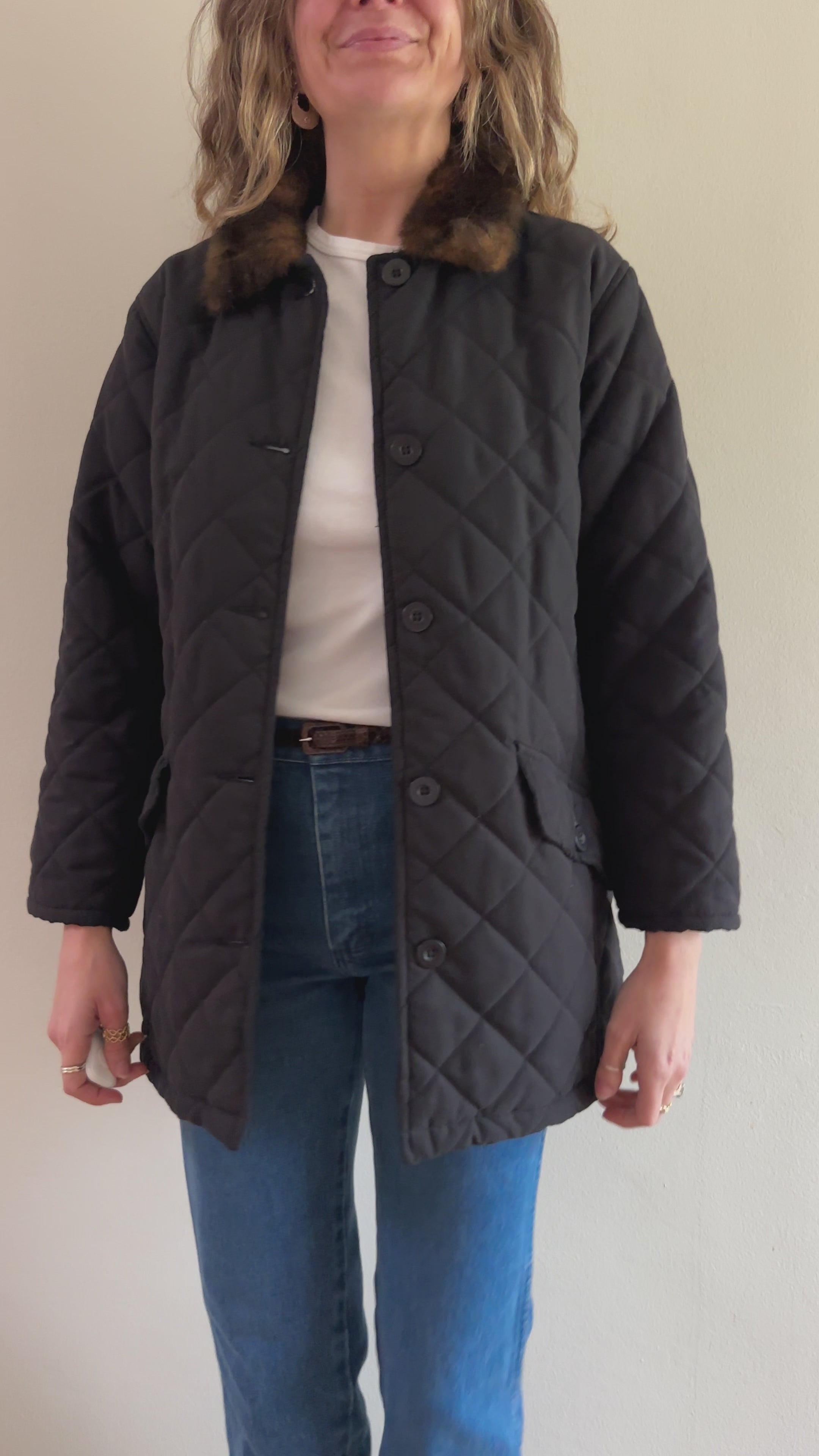 Quilted Jacket with Faux Fur Collar