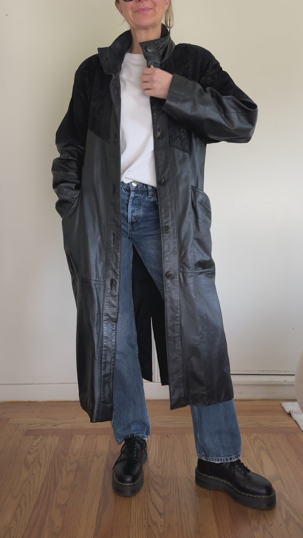 Black Patchwork Leather Coat