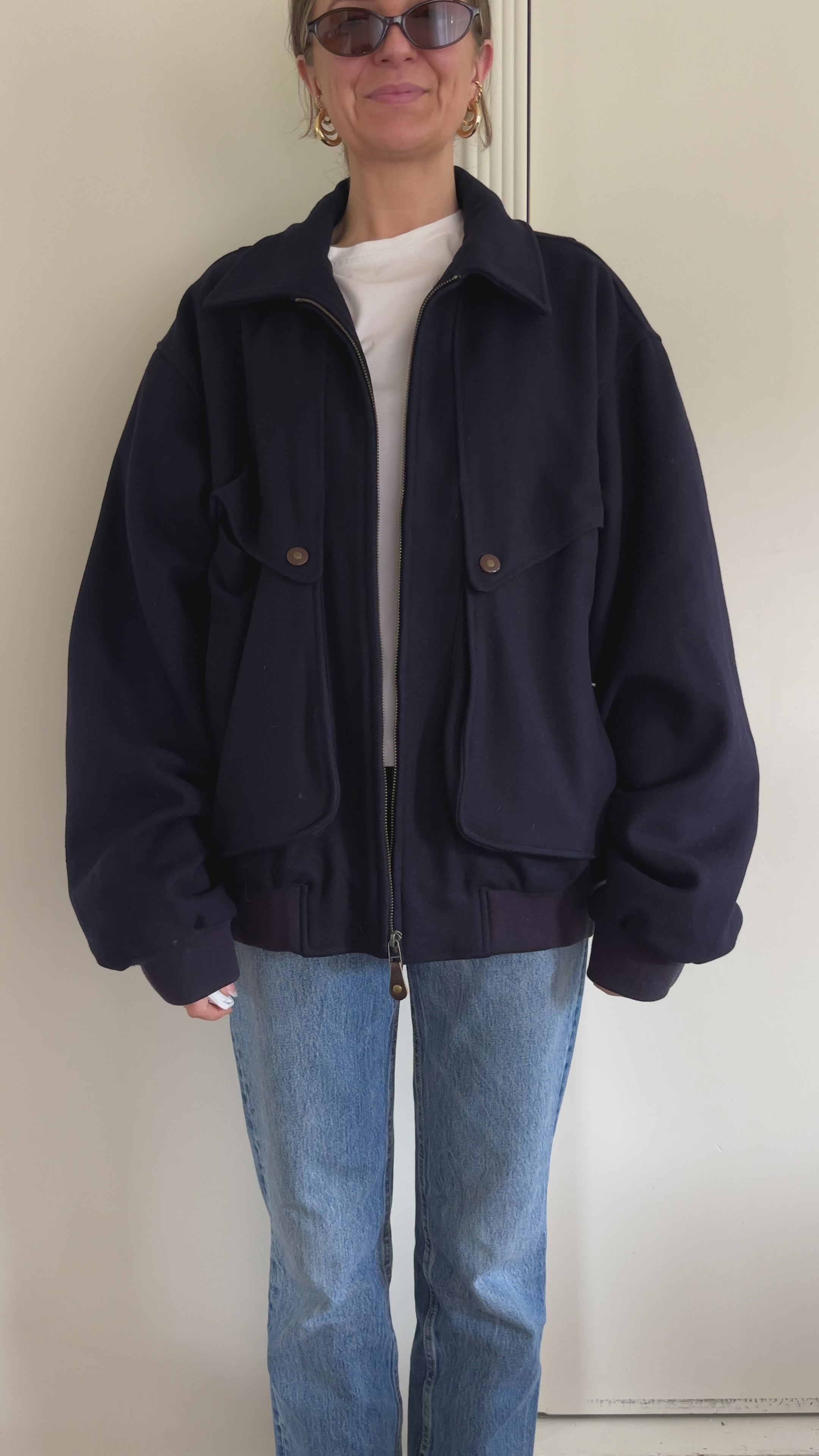 Deep Navy Wool Bomber Jacket